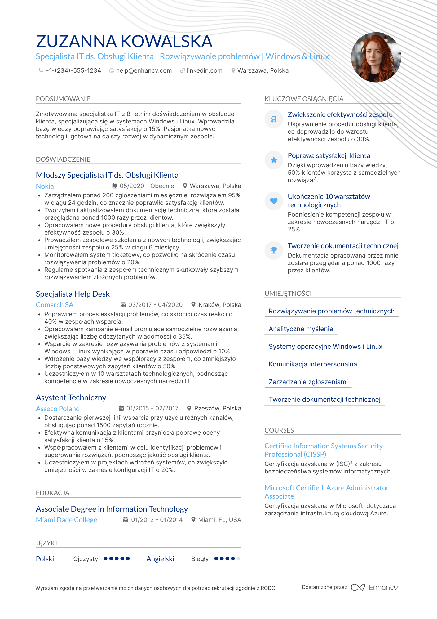 CV dla Specjalista IT ds. Obsługi Klienta Resume Example