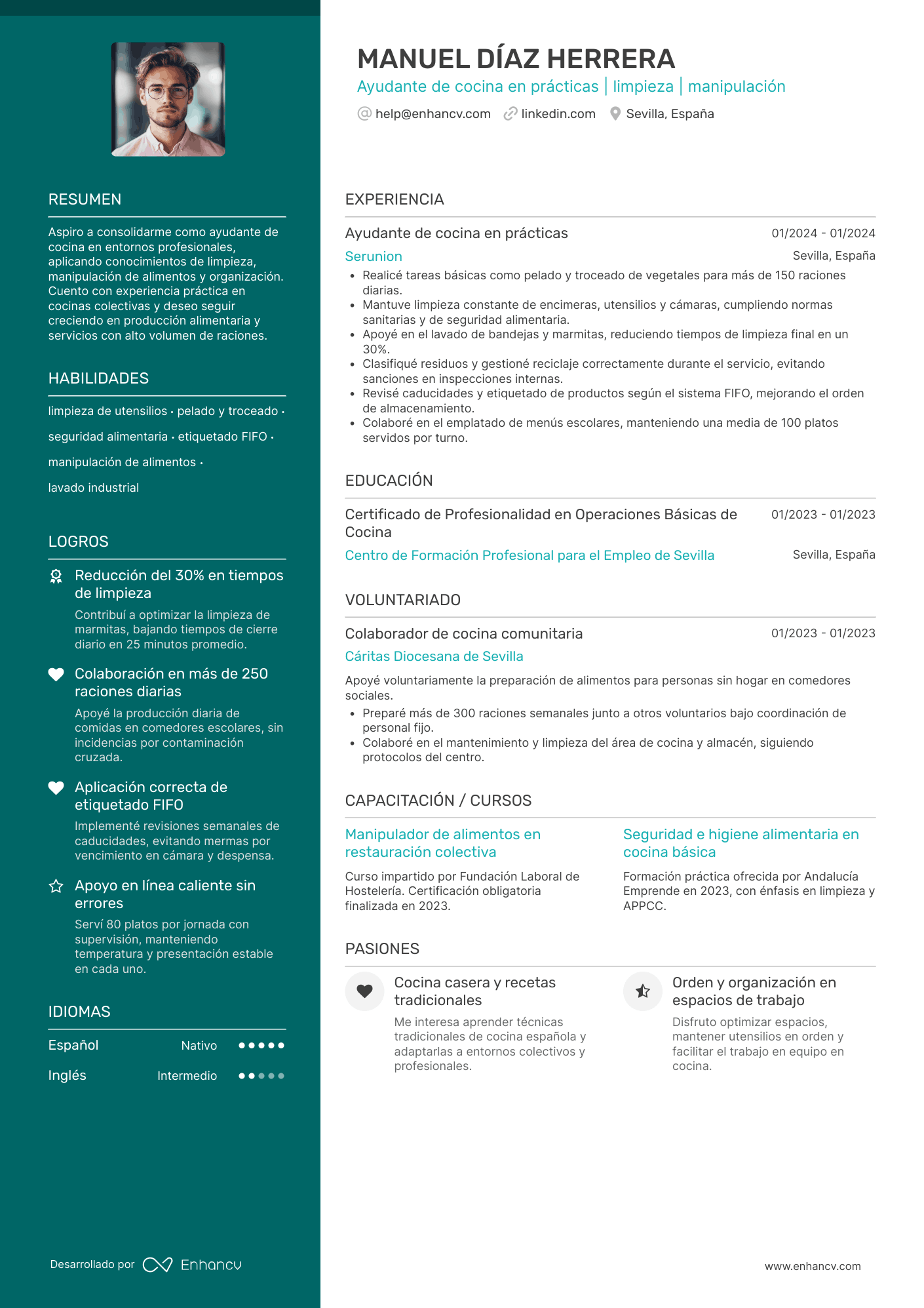 Ejemplo de currículum de ayudante de cocina sin experiencia Resume Example