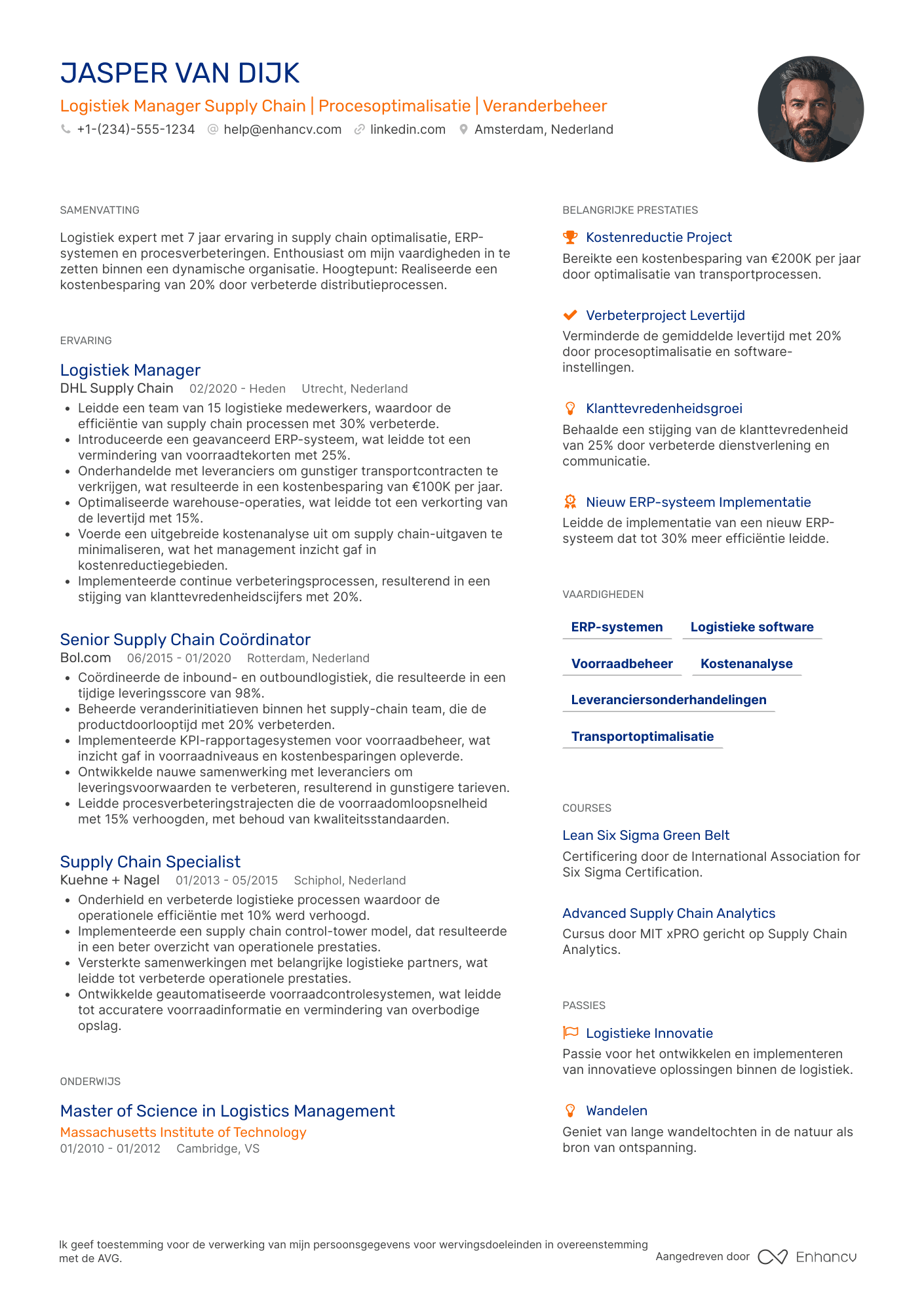 CV voor Logistiek Manager Supply Chain Resume Example