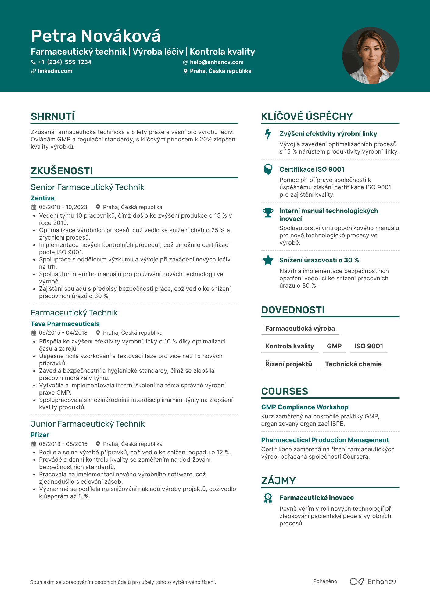 Životopis pro Farmaceutický technik pro výrobu léčiv Resume Example