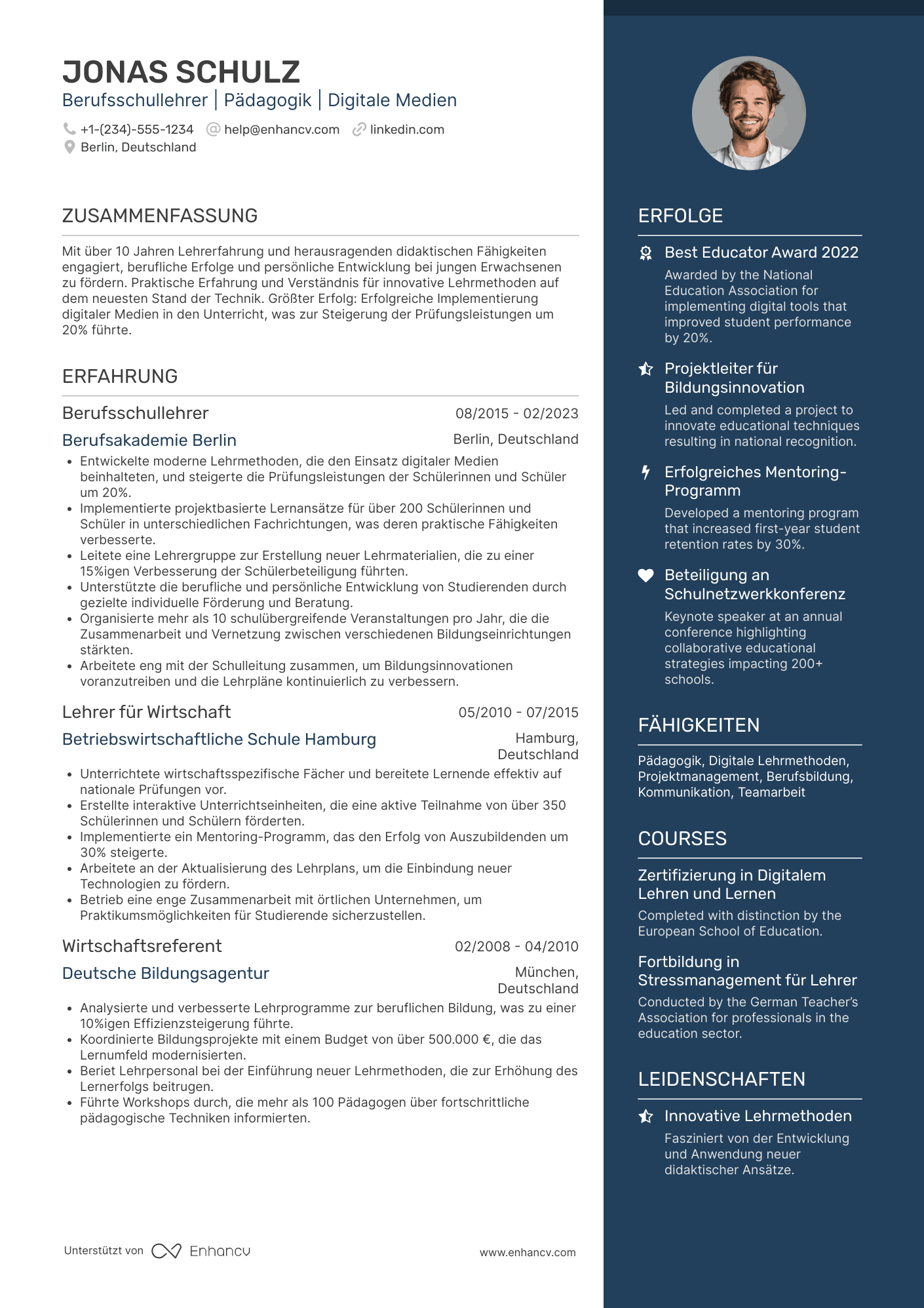 Berufsschullehrer Resume Example