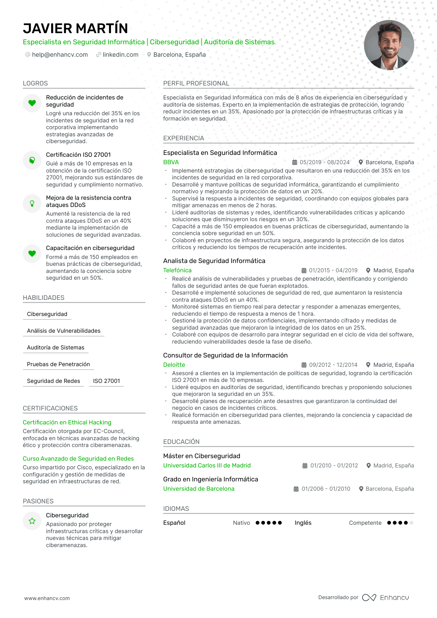 CV seguridad informática Resume Example