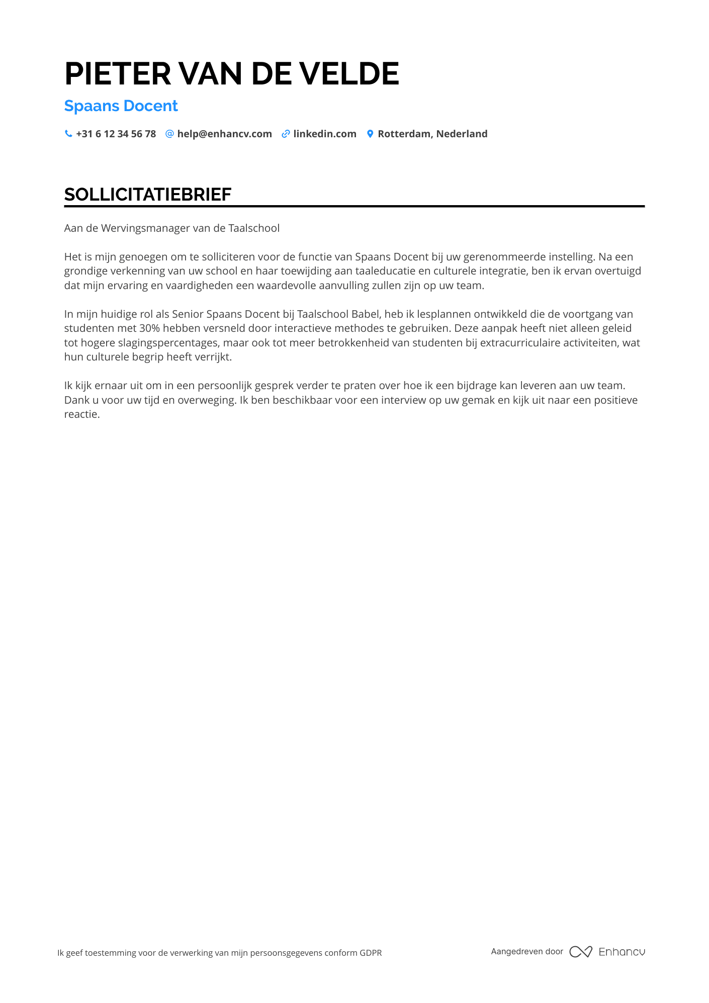 Sollicitatiebrief voor Spaans Docent Resume Example