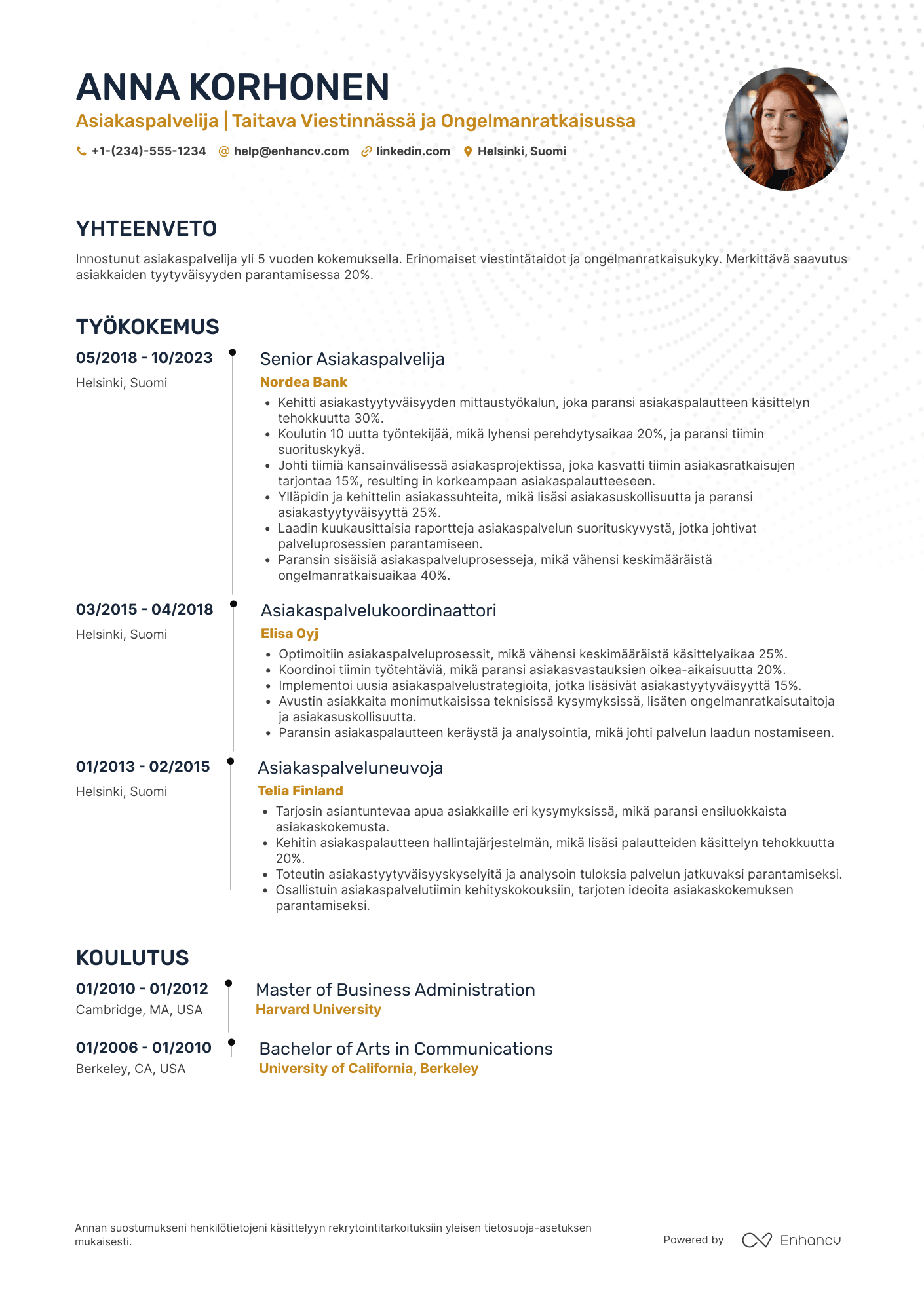 Ansioluettelo Onsite Asiakaspalvelija Resume Example