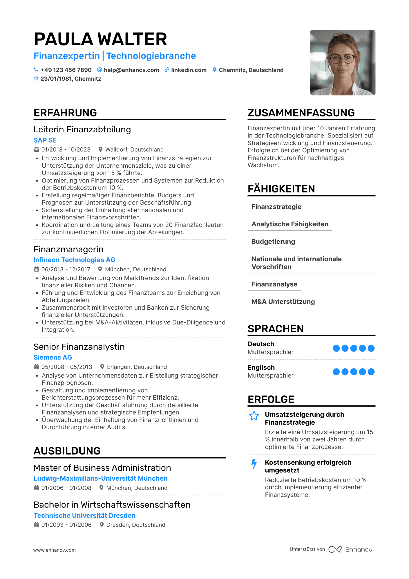 Lebenslauf in Finanzvorstand in der Technologiebranche Resume Example