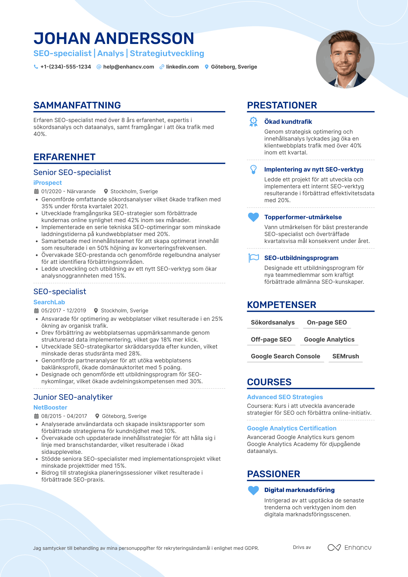 CV för SEO Specialist Resume Example