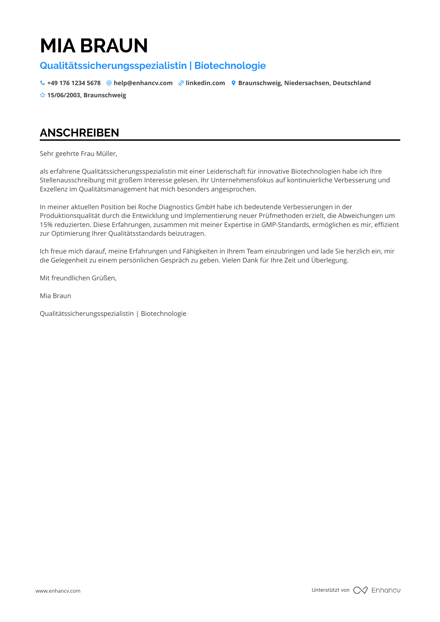 Wissenschaftlicher Qualitätsprüfer Resume Example