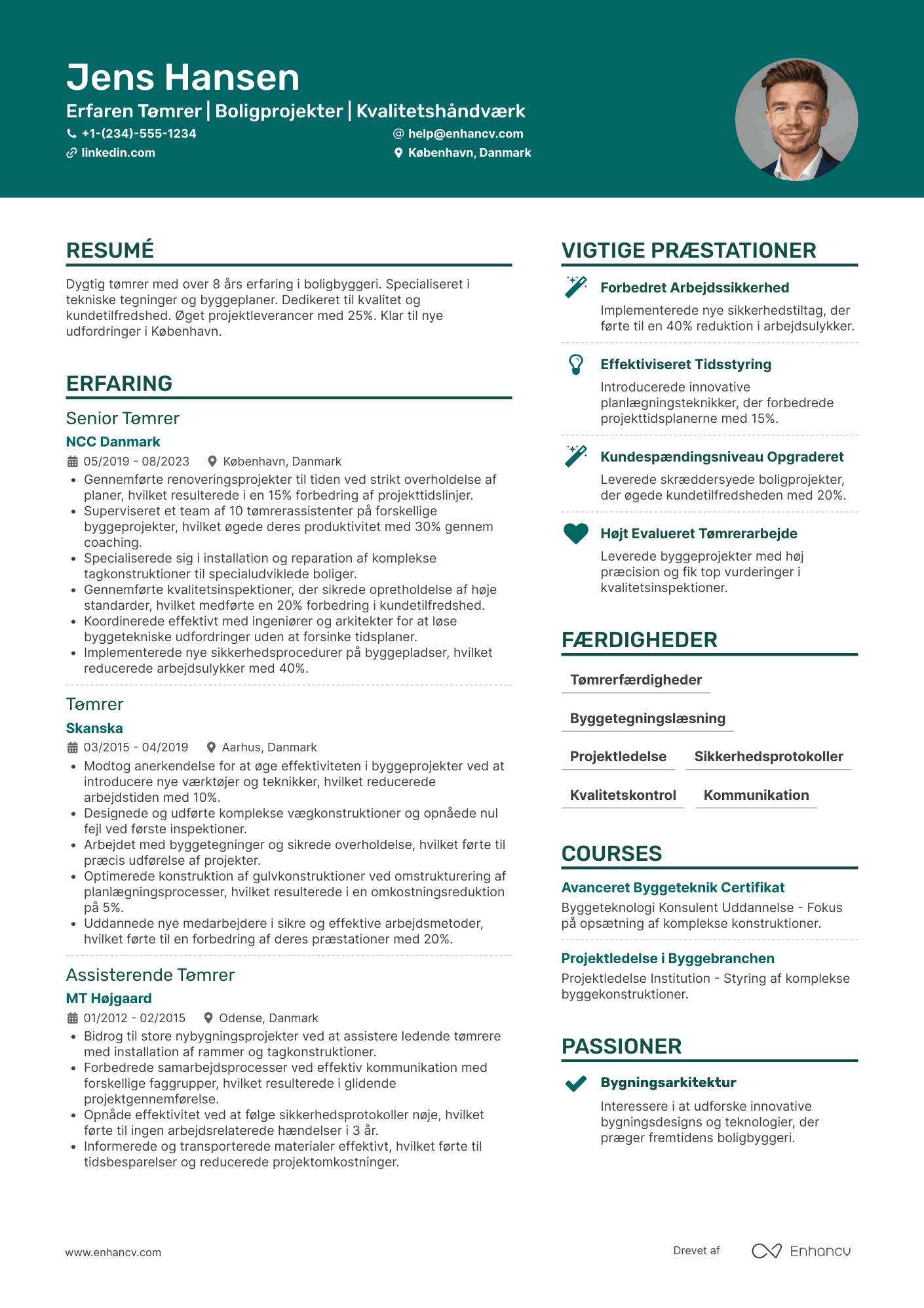 CV til Bolig Tømrer Resume Example