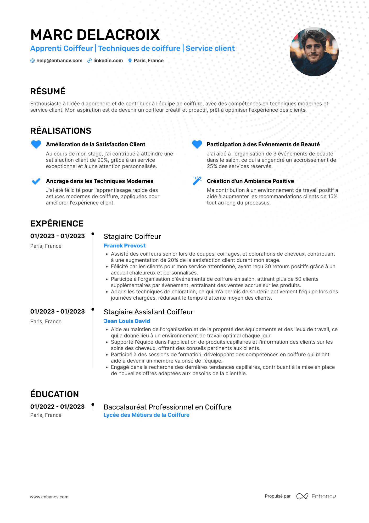 Coiffure pour un apprentissage Resume Example