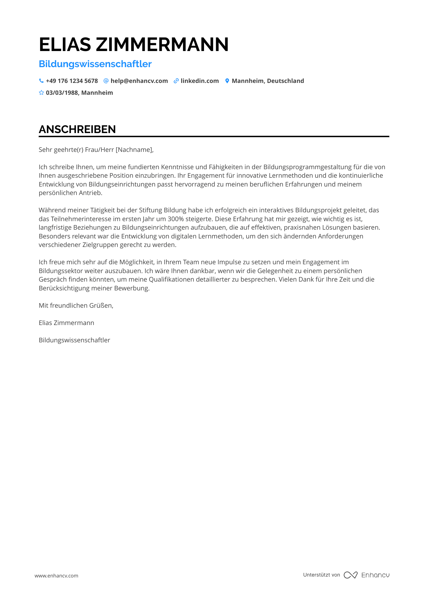 Akademiker in der Bildungsbranche Resume Example