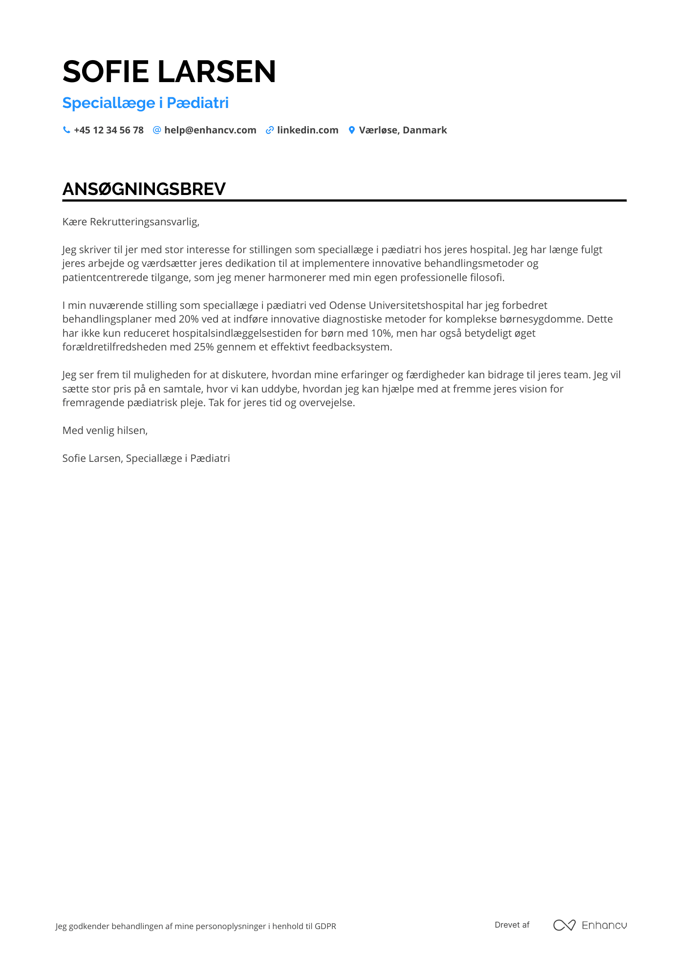 Ansøgningsbrev til Børnelæge Resume Example