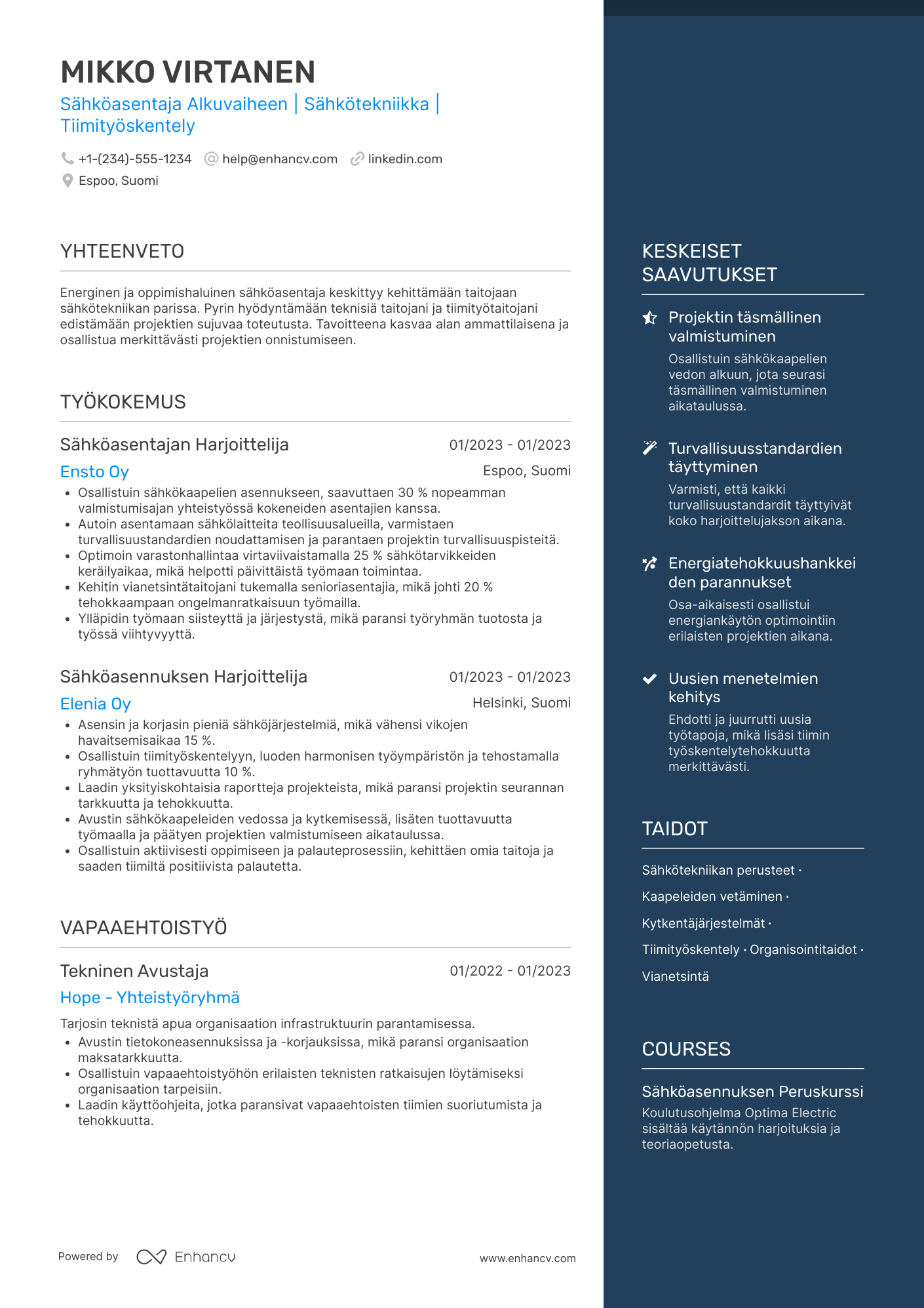 Ansioluettelo Sähköasentaja alkuvaiheen Resume Example
