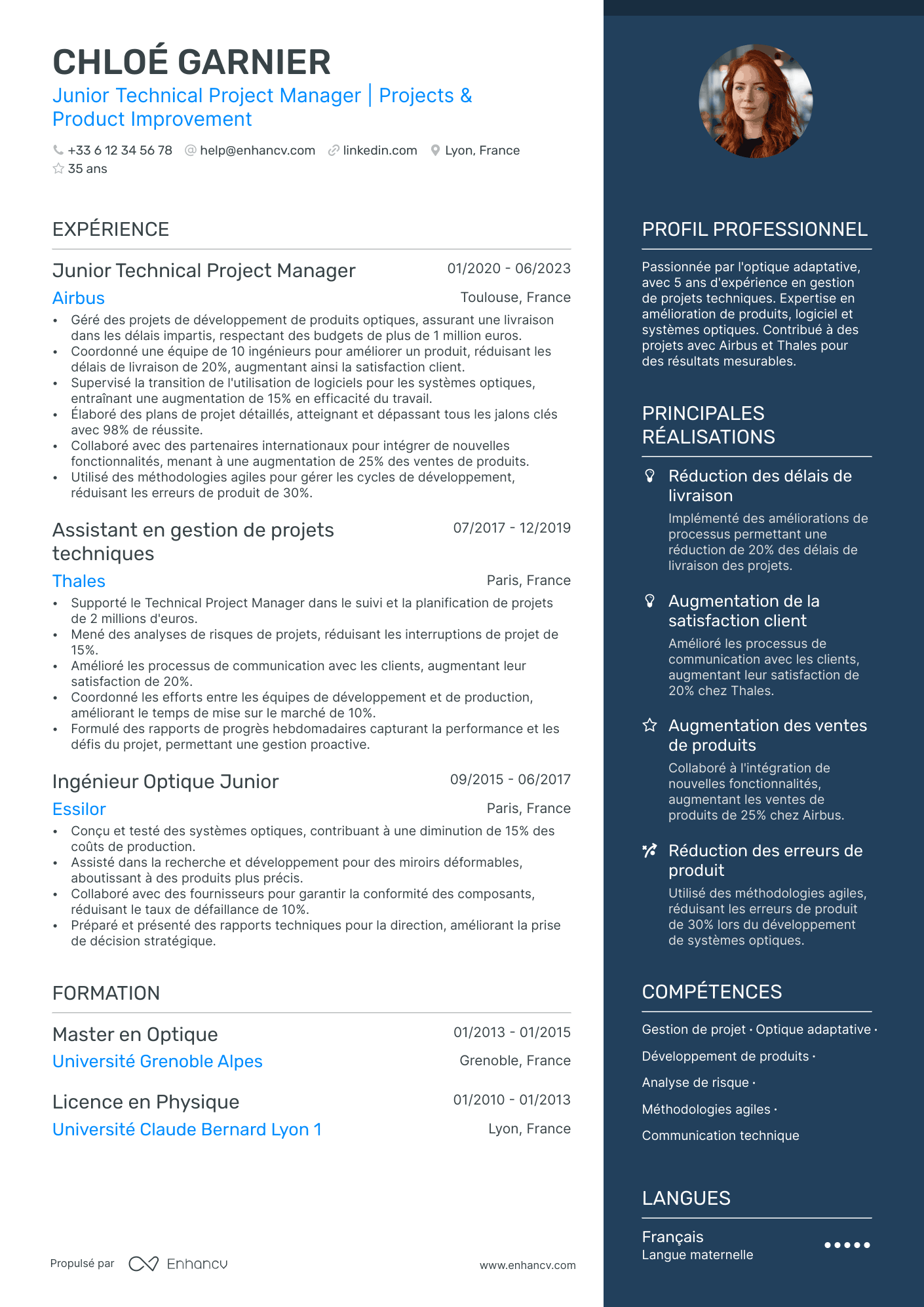 Chef de Projet Technique Resume Example