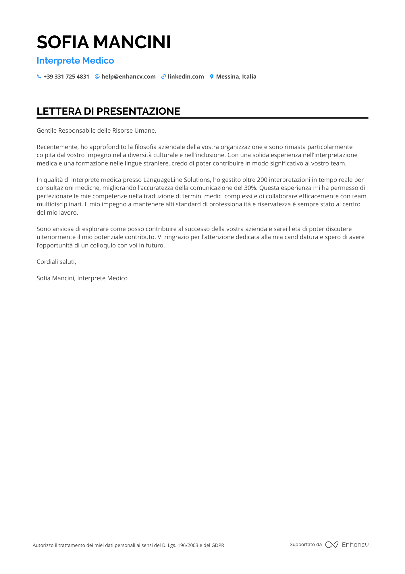 Traduttore Medico Resume Example