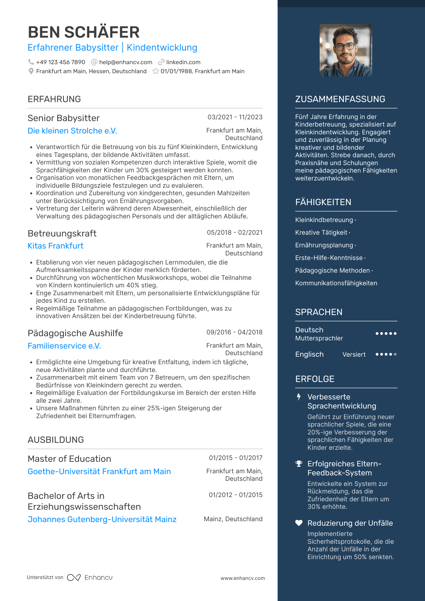Lebenslauf als Babysitter für Kleinkinder Resume Example
