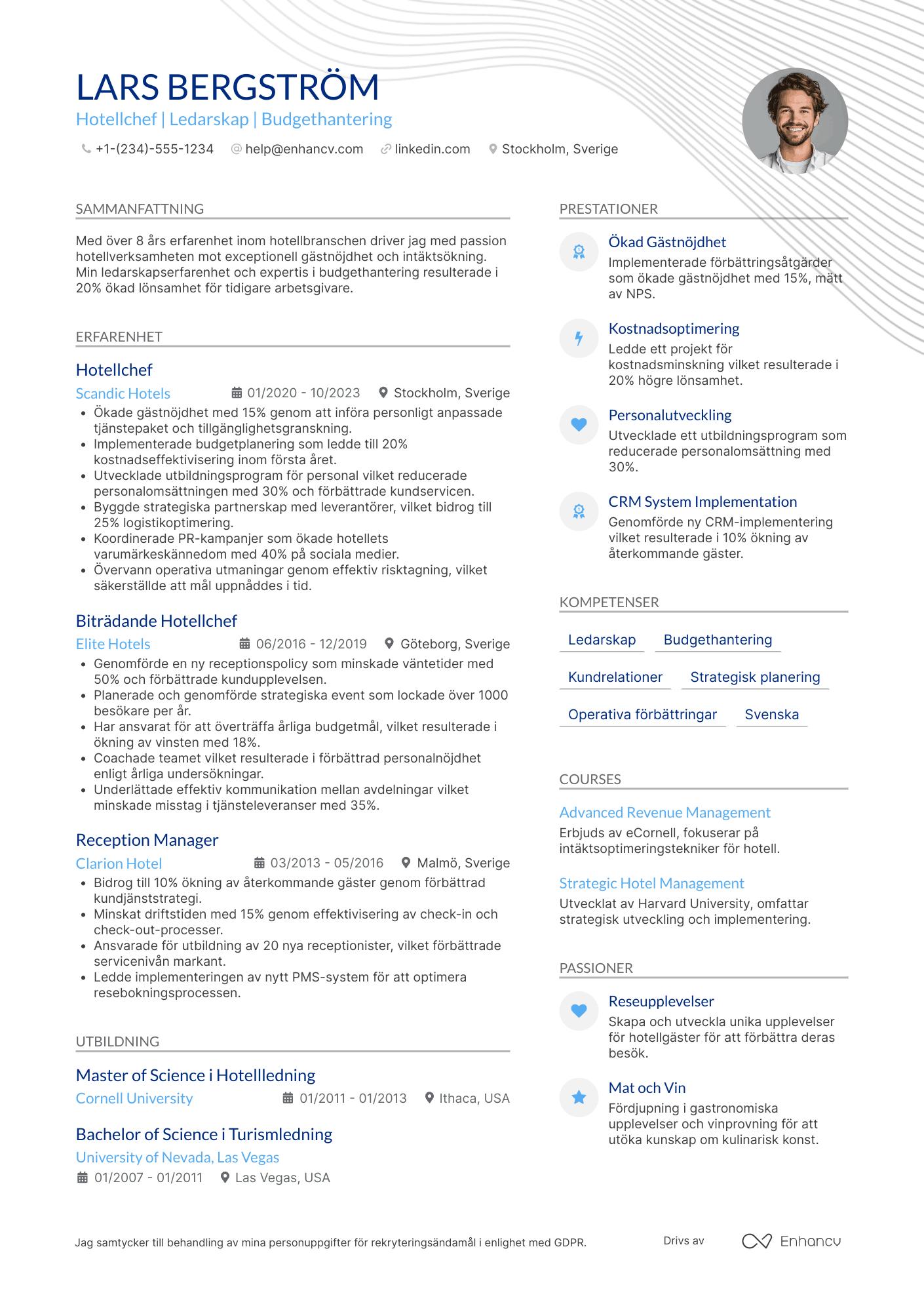 CV för Hotellchef destinationshotell Resume Example