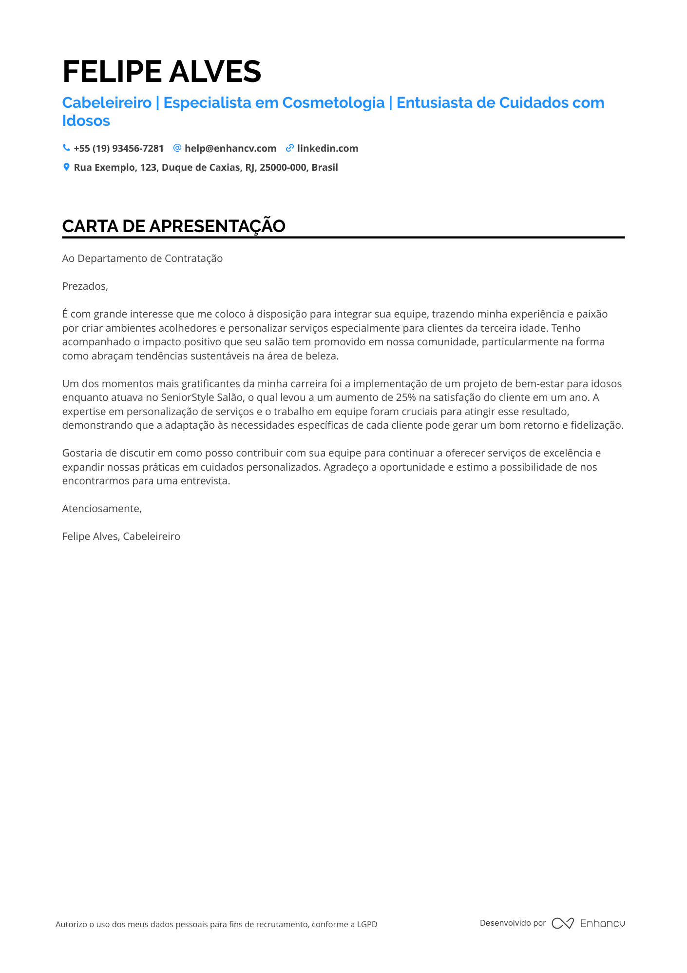 Esteticista Sênior Resume Example