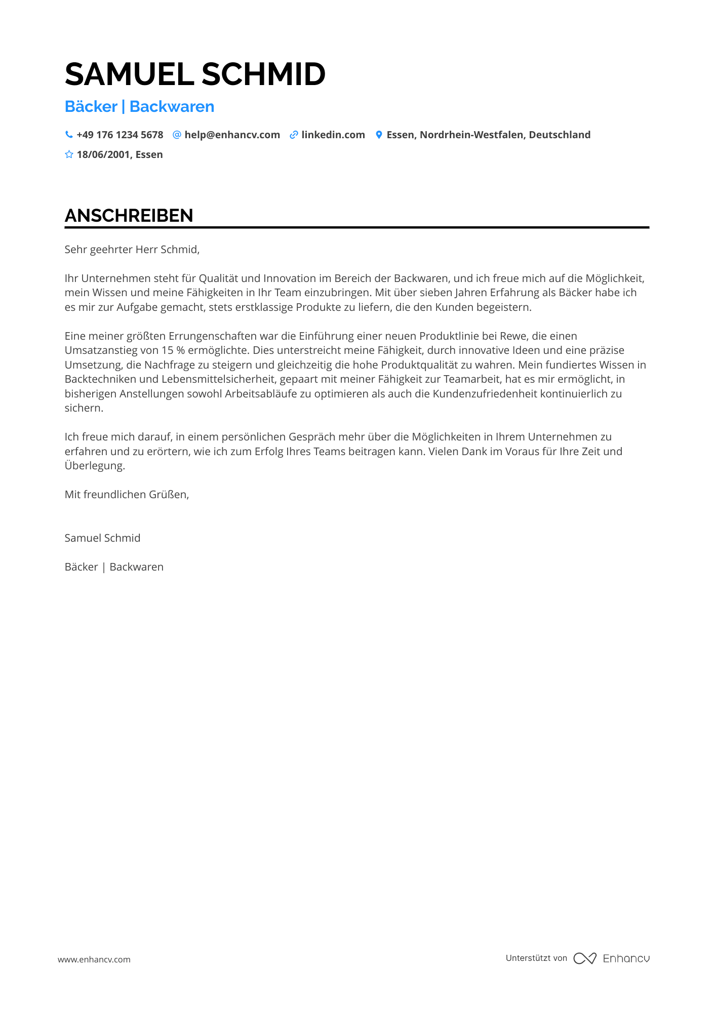 Supermarkt Bäcker Resume Example