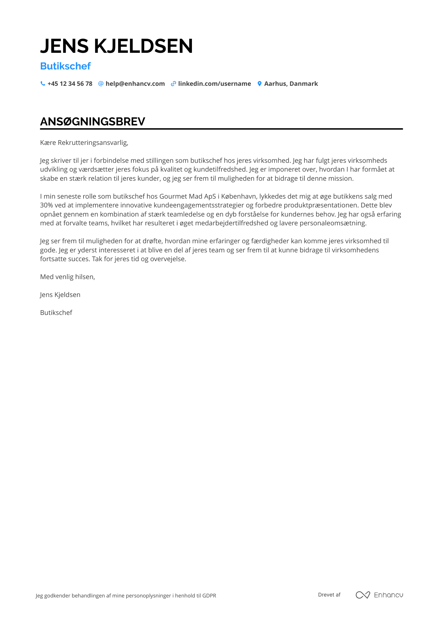 Ansøgningsbrev til Butikschef – delikatesse Resume Example