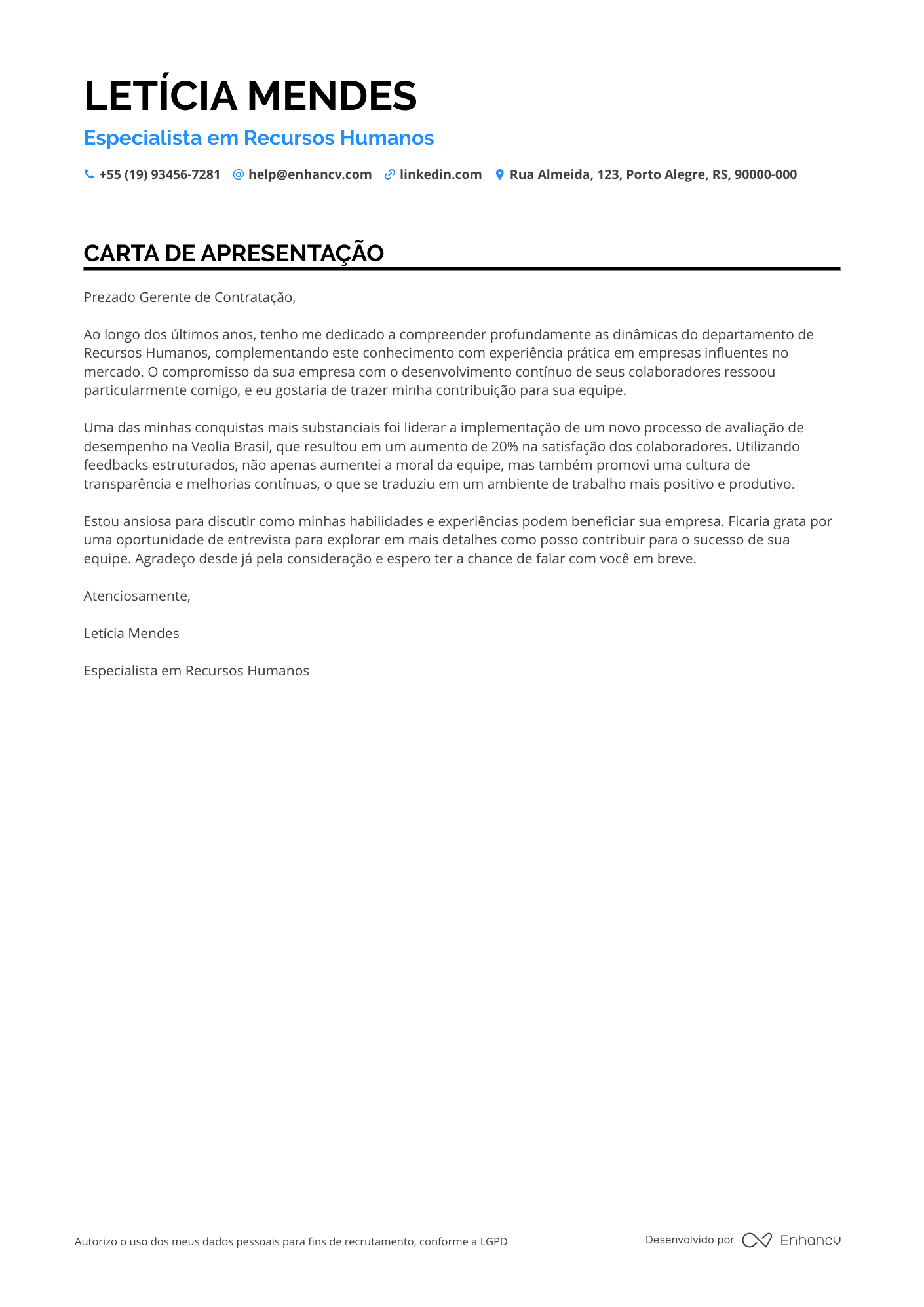 Analista de Dados de Recursos Humanos Resume Example