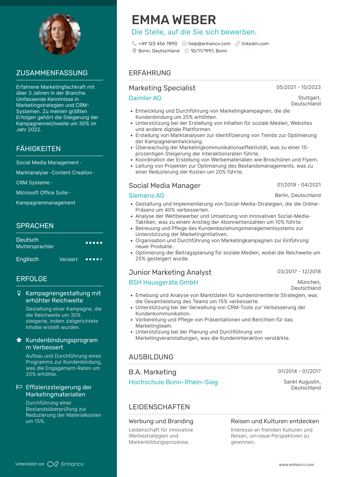 Lebenslauf als Marketing Assistent Resume Example
