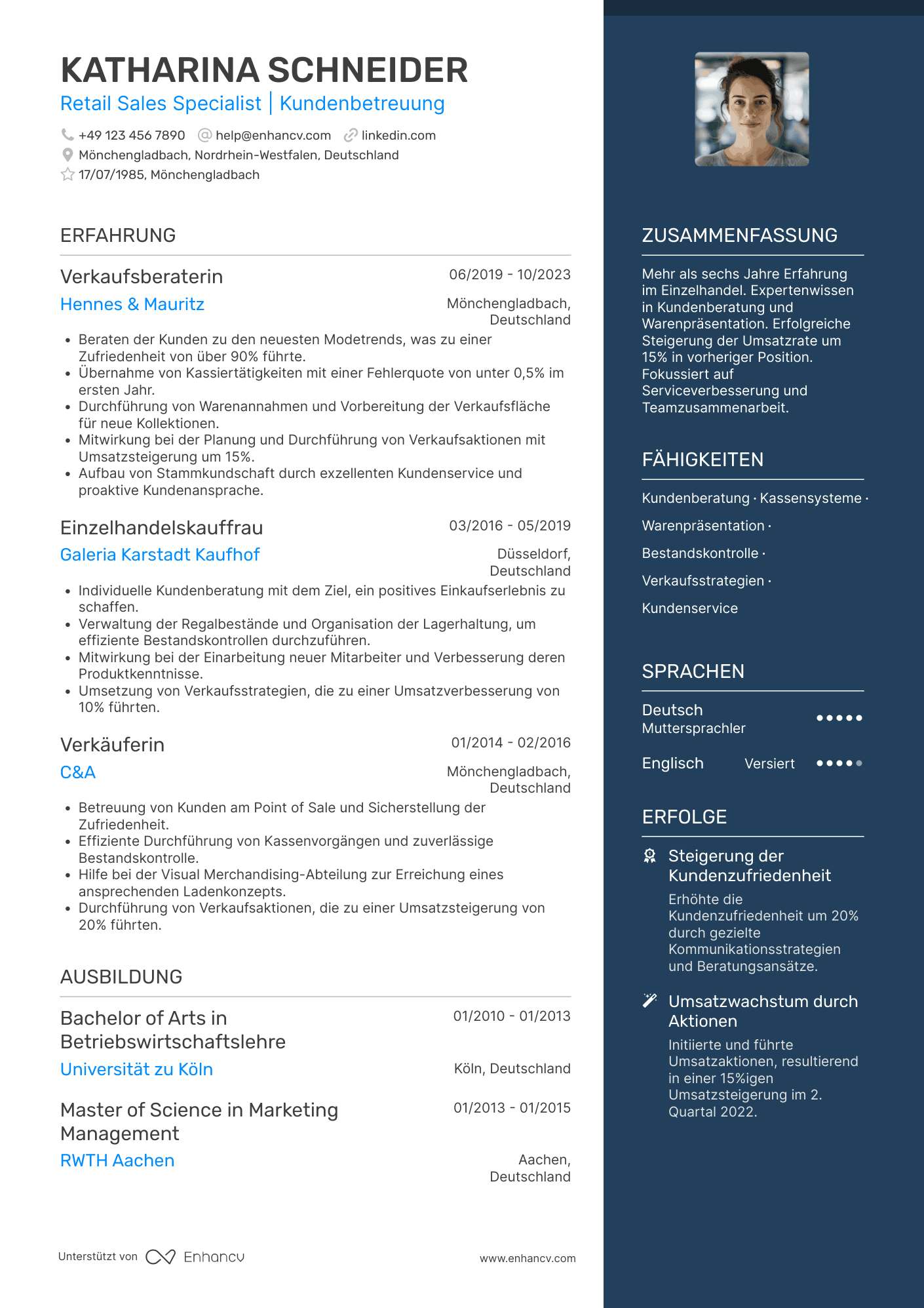 Lebenslauf als Verkäuferin im Einzelhandel Resume Example