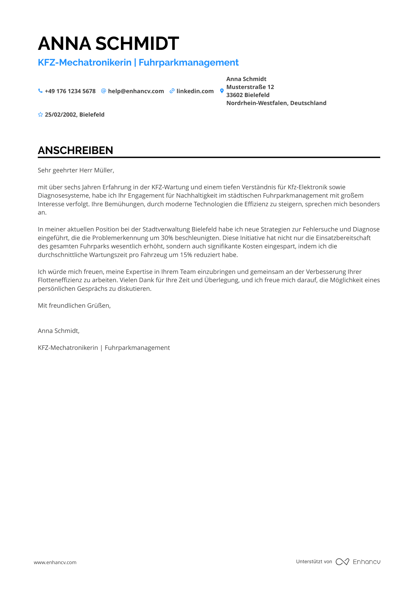 KFZ Mechatroniker in der öffentlichen Verwaltung Resume Example