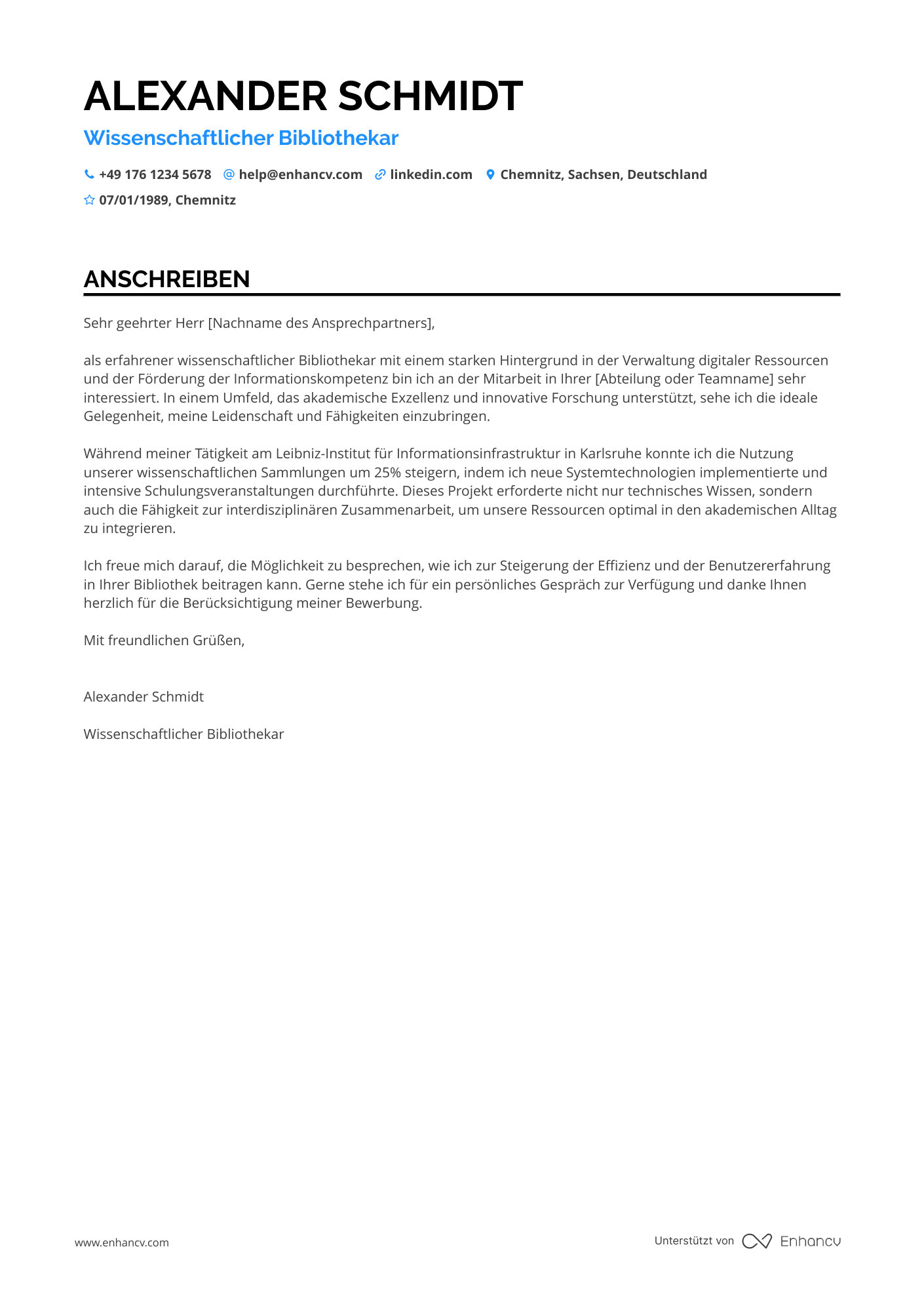 Wissenschaftlicher Bibliothekar Resume Example