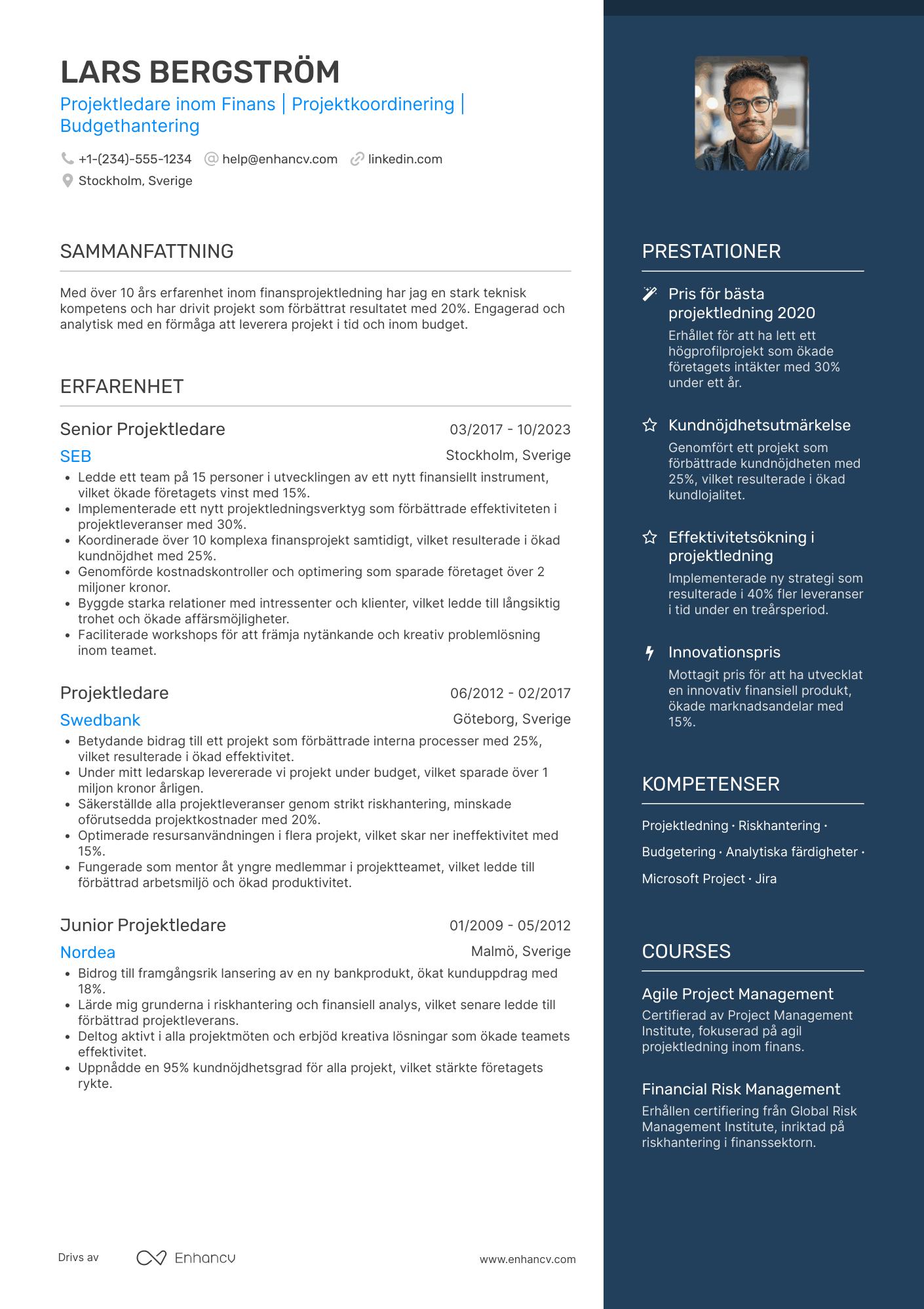 CV för Projektledare inom finans Resume Example