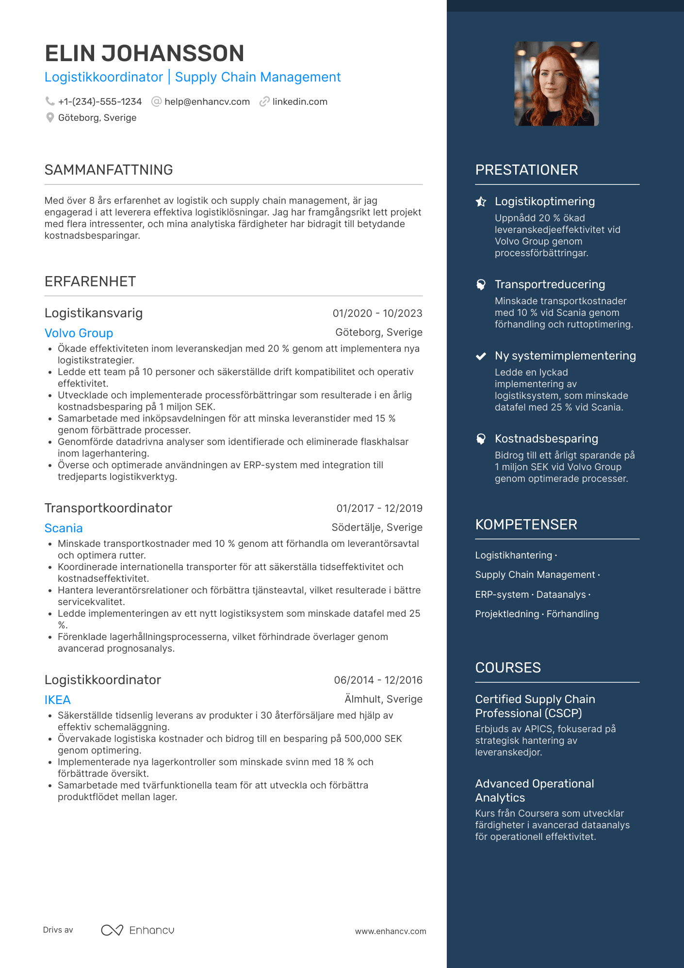 CV för Försvaret Logistikkoordinator Resume Example