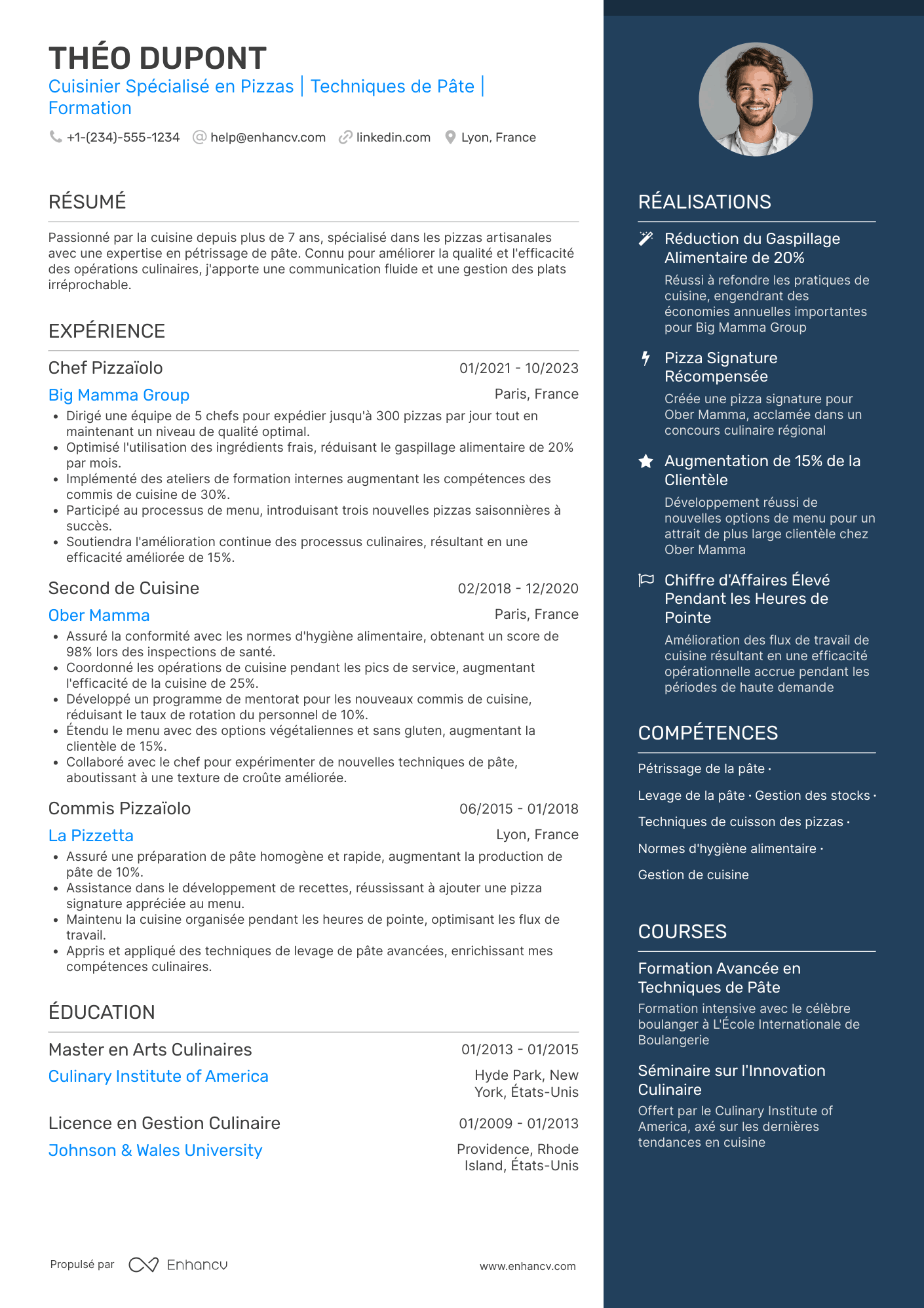 CV de cuisinier spécialisé en pizzas Resume Example