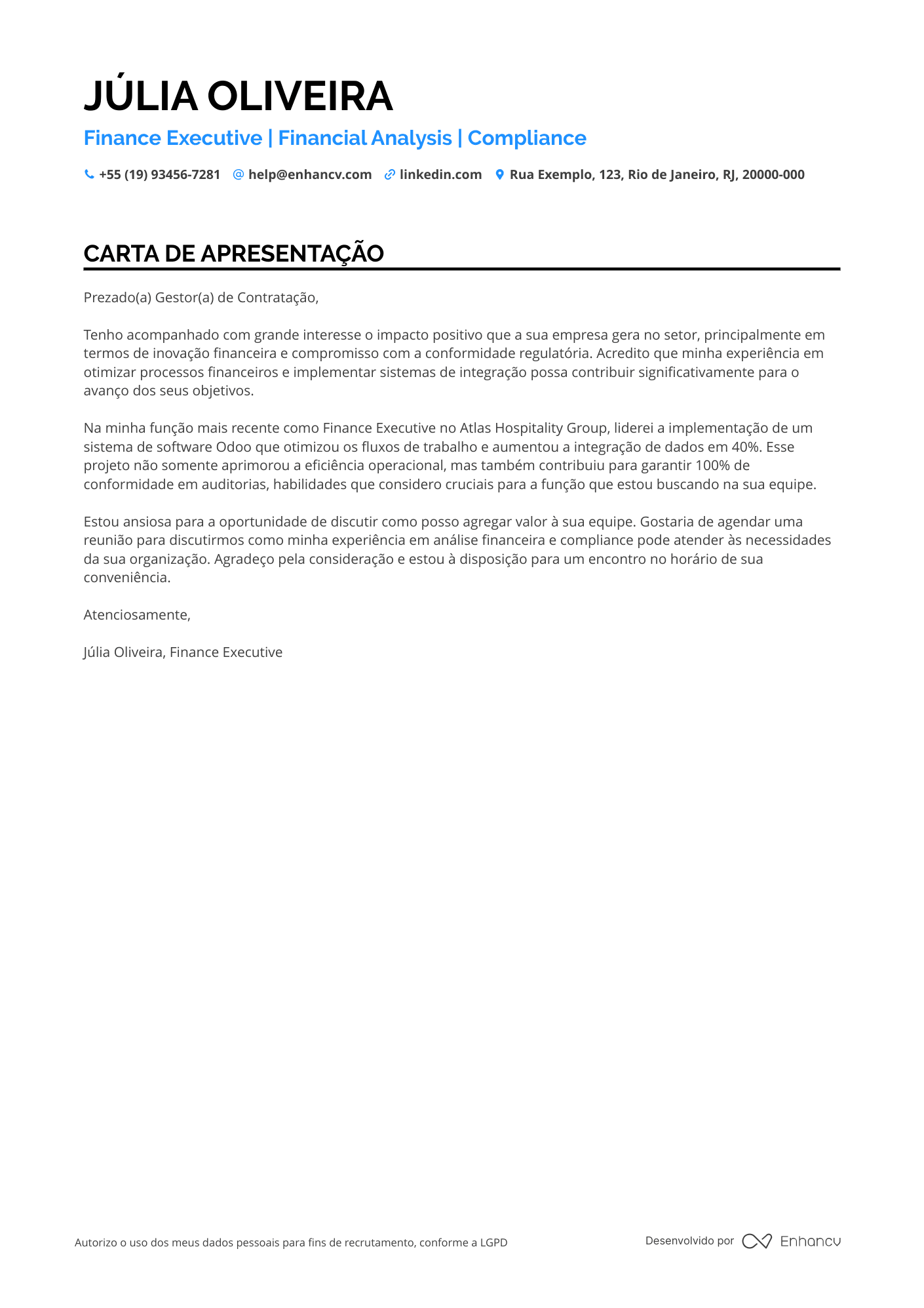 Executivo de Finanças Resume Example