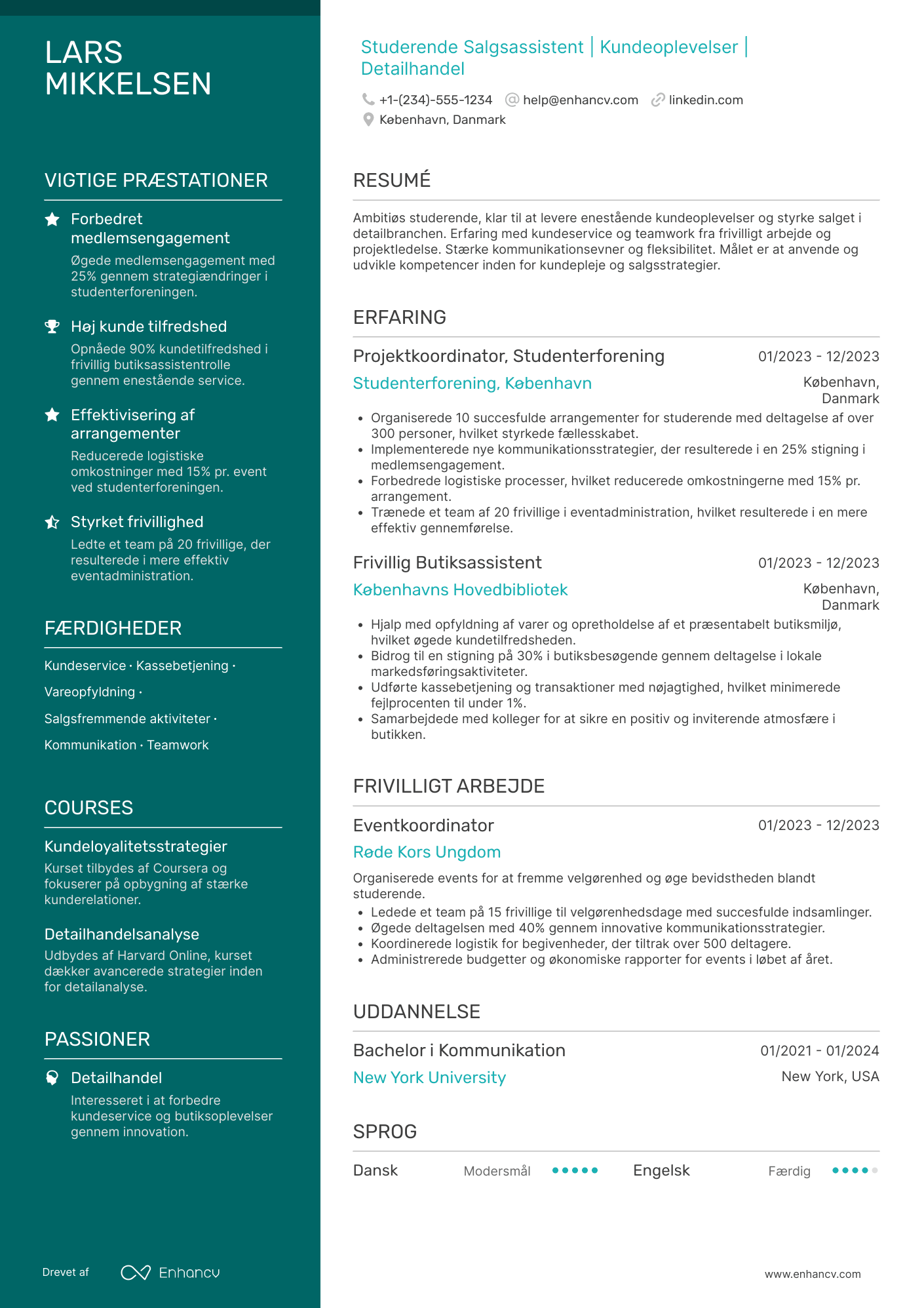 CV til Studerende Salgsassistent Resume Example