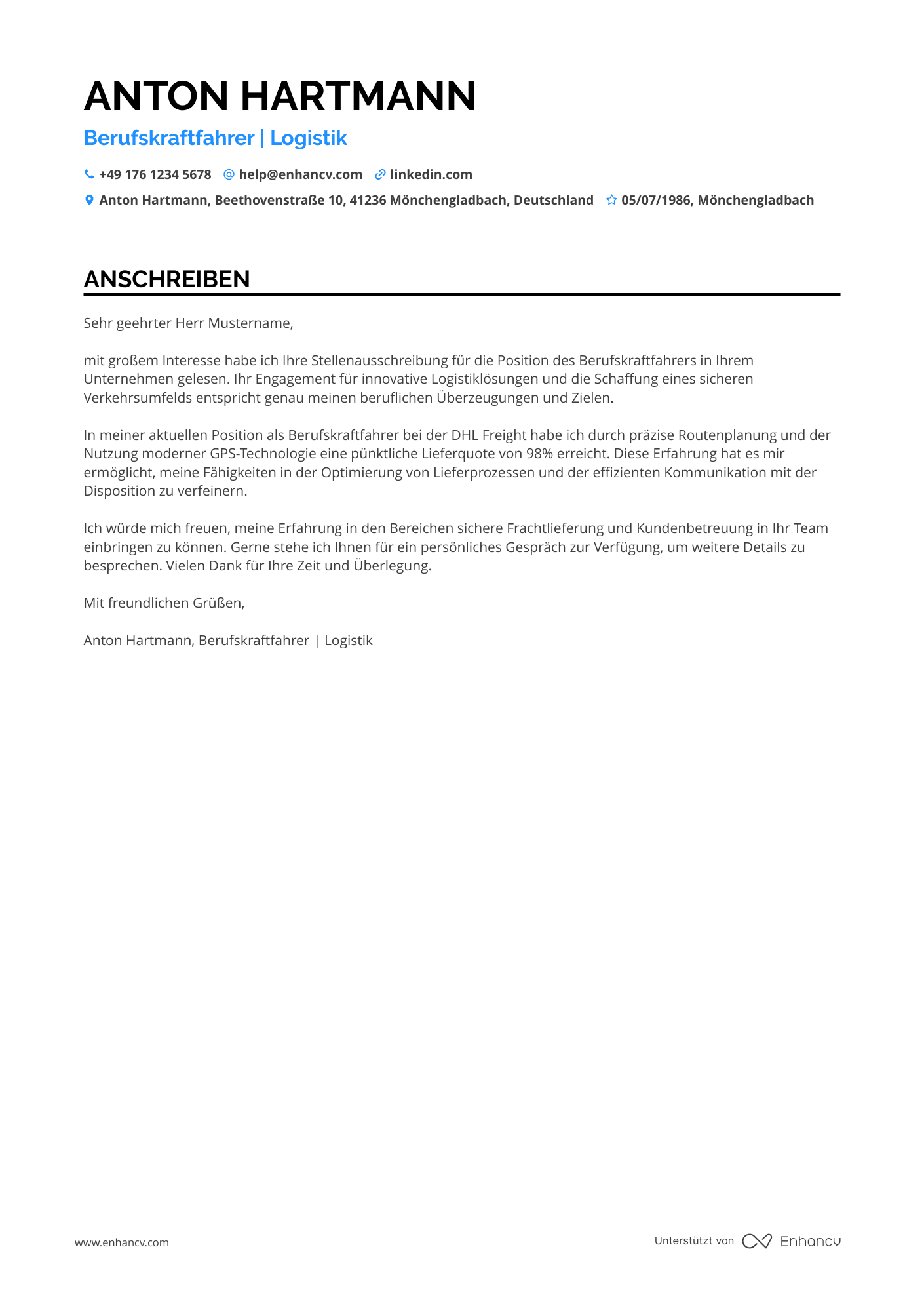 Berufskraftfahrer Resume Example