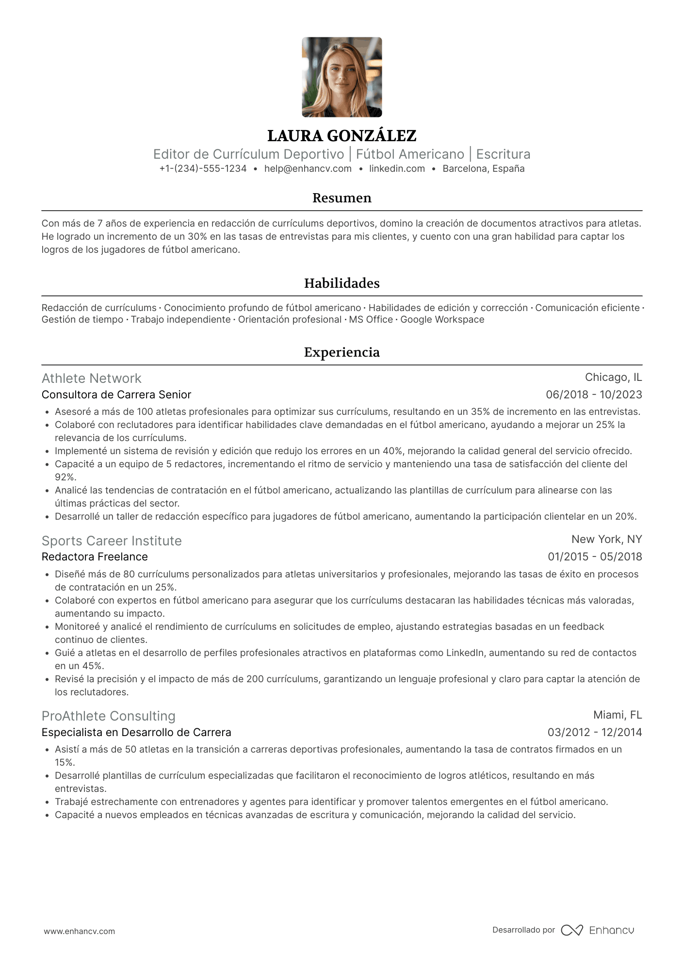 Ejemplo de currículum deportivo de fútbol americano Resume Example