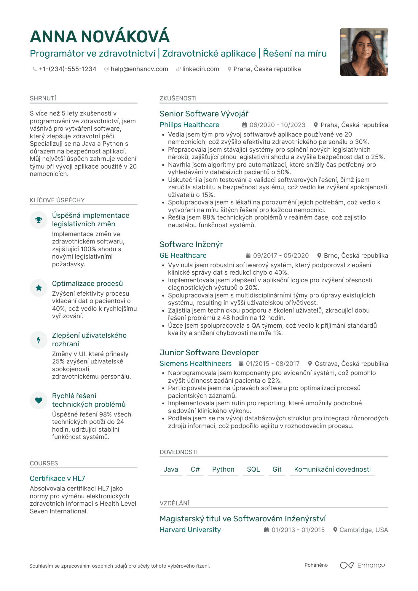 Životopis pro Programátor ve zdravotnictví Resume Example