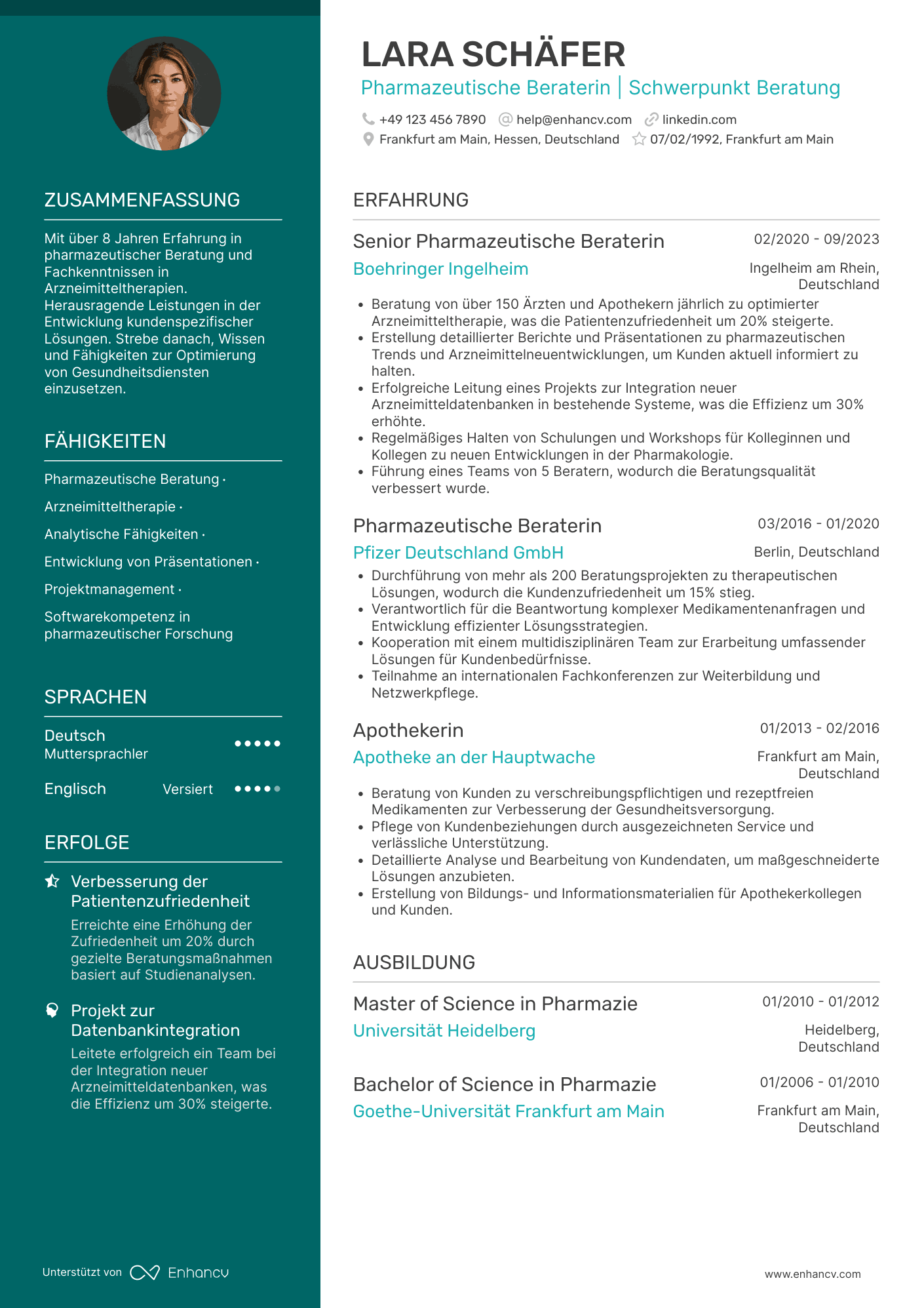 Lebenslauf als Apotheker in der Beratung Resume Example