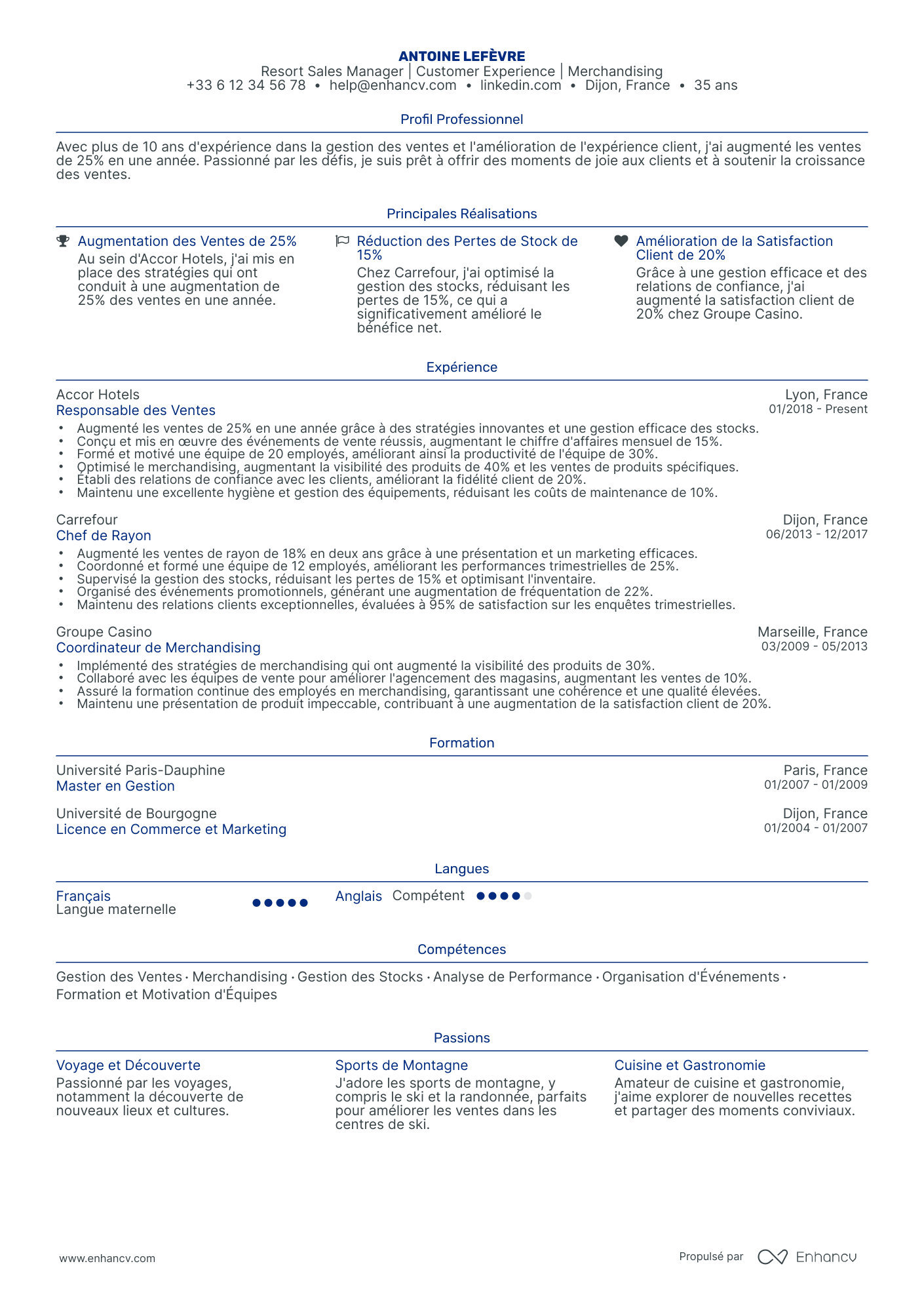 Responsable Commercial Resume Example