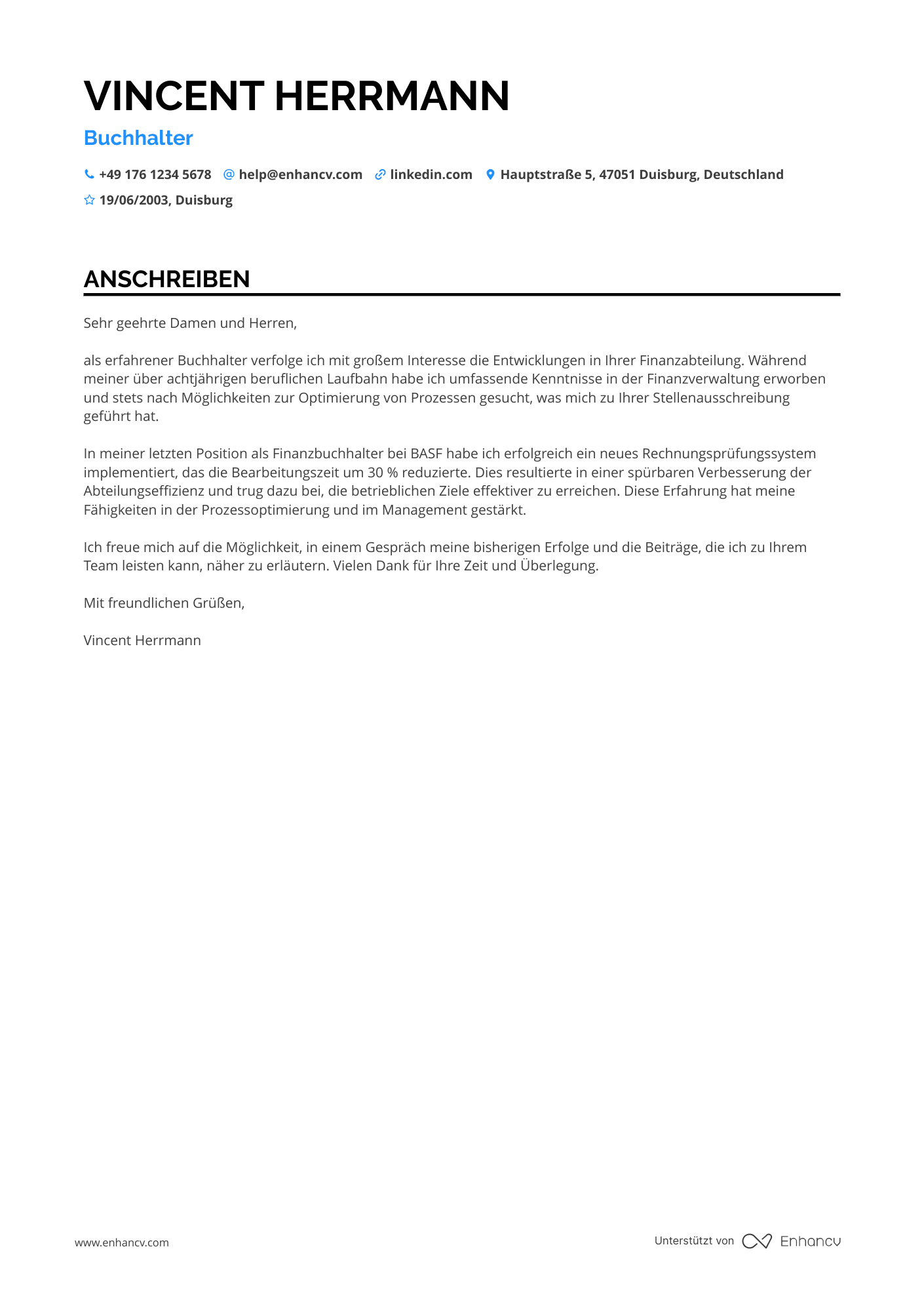 Verwaltungsassistent für Finanzen Resume Example
