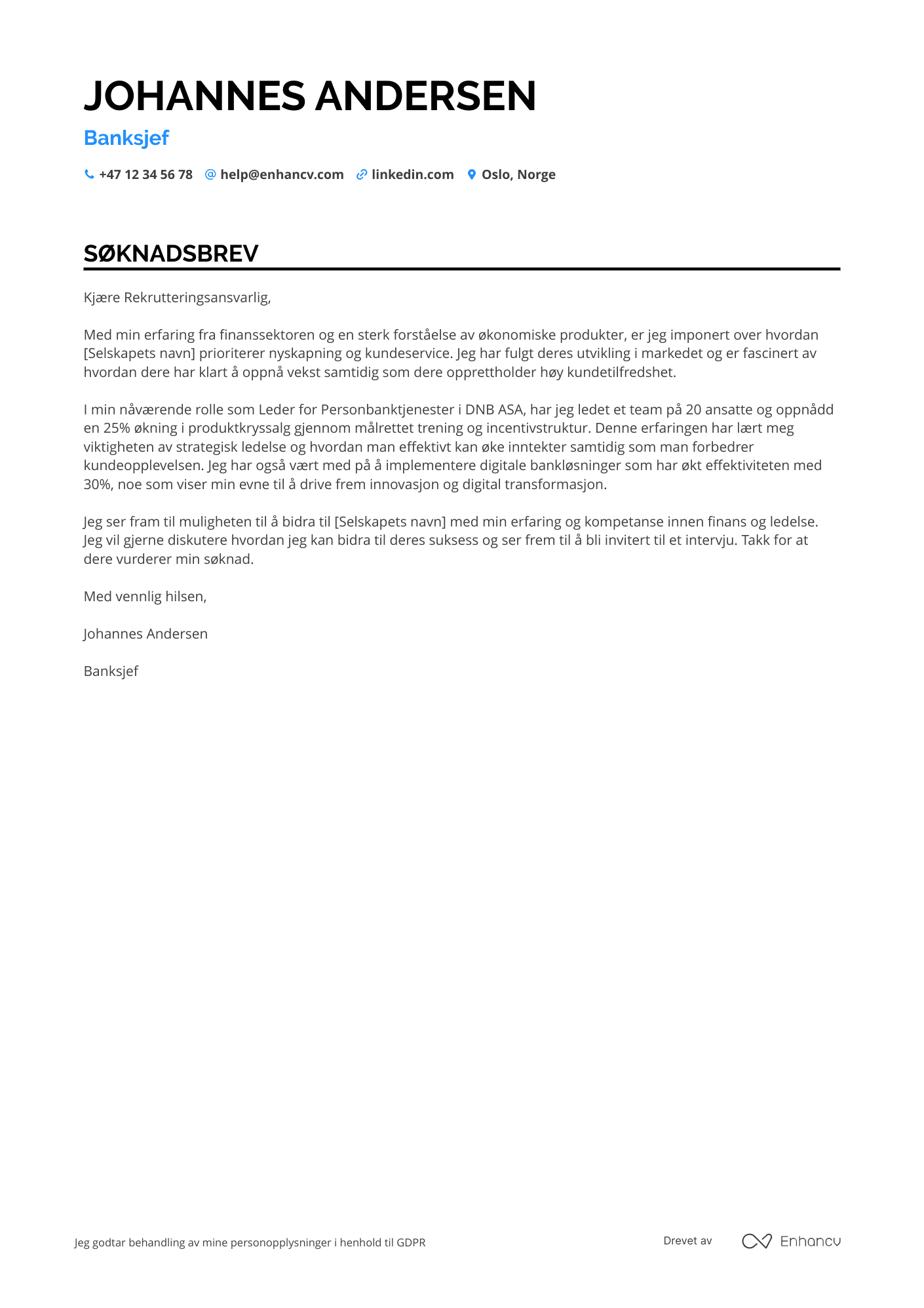 Søknadsbrev for Retail Banksjef Resume Example