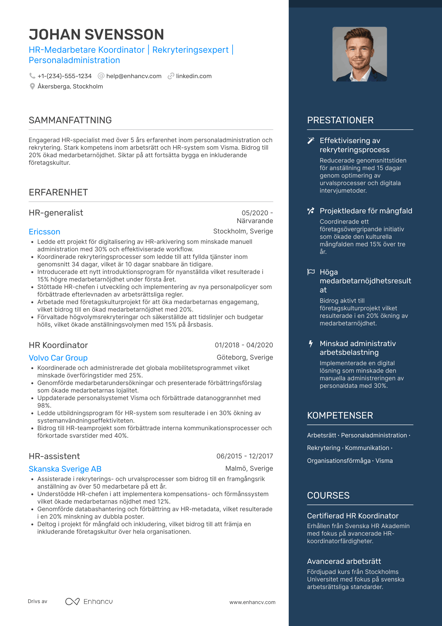 CV för HR Medarbetare Koordinator Resume Example
