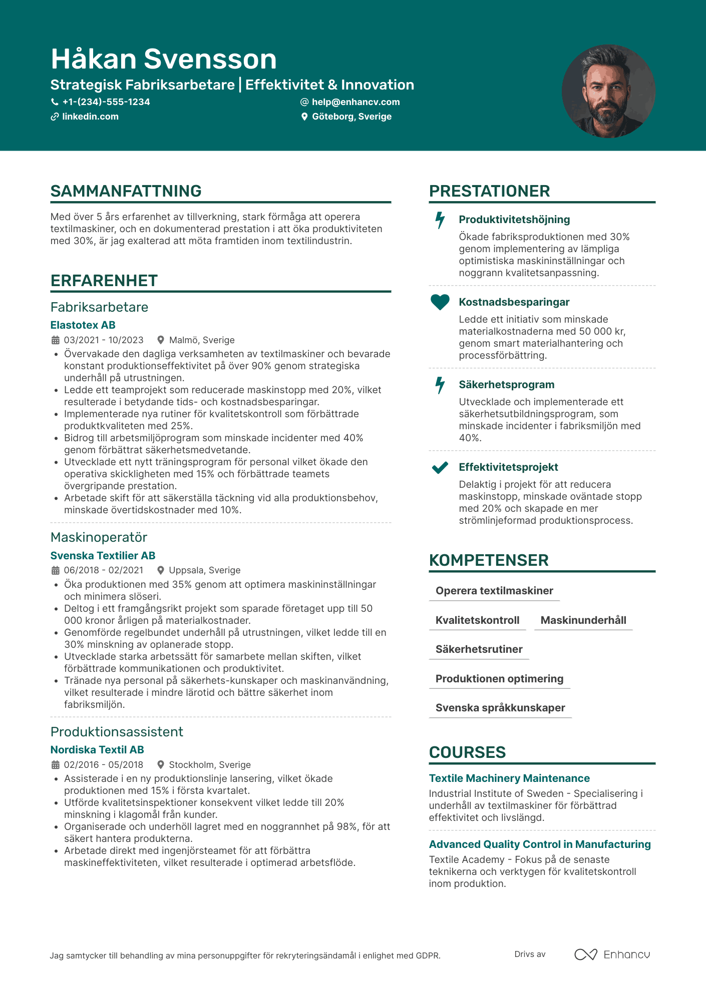 CV för Fabriksarbetare Textil Resume Example