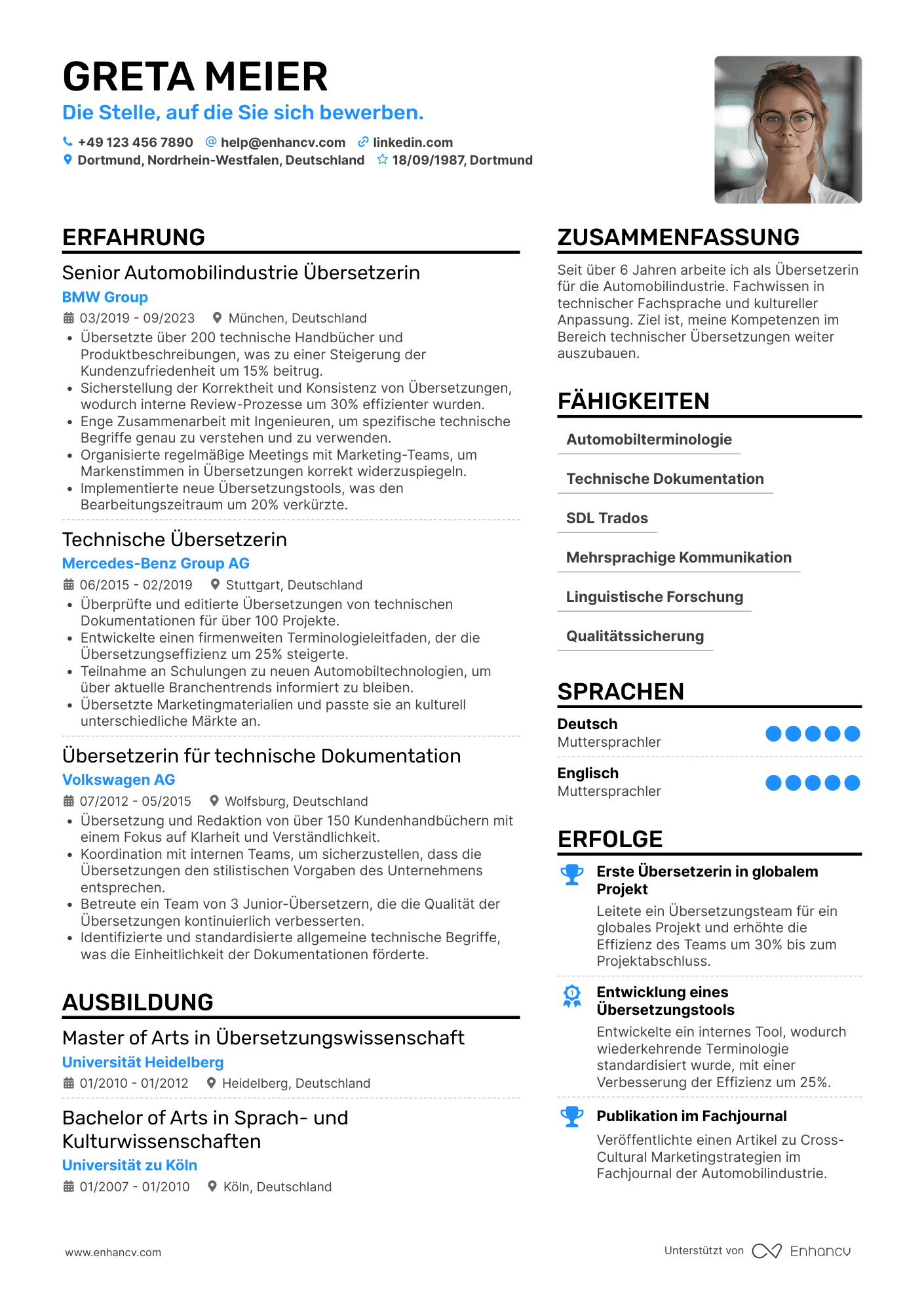 Lebenslauf in Automobilindustrie Übersetzer Resume Example
