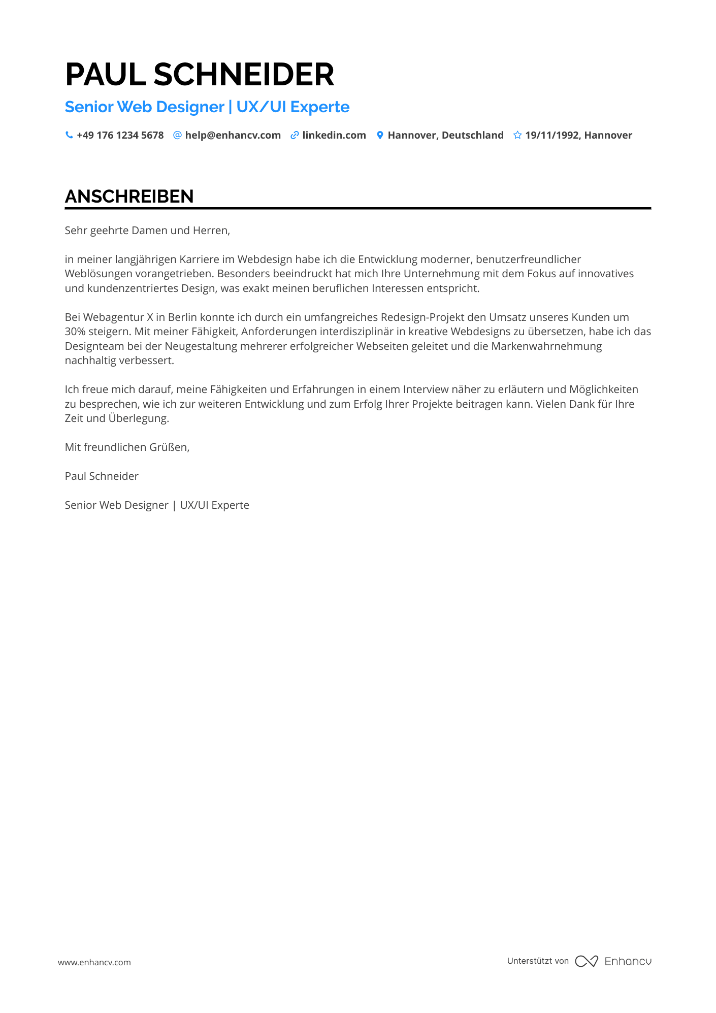 Senior Webdesigner Resume Example