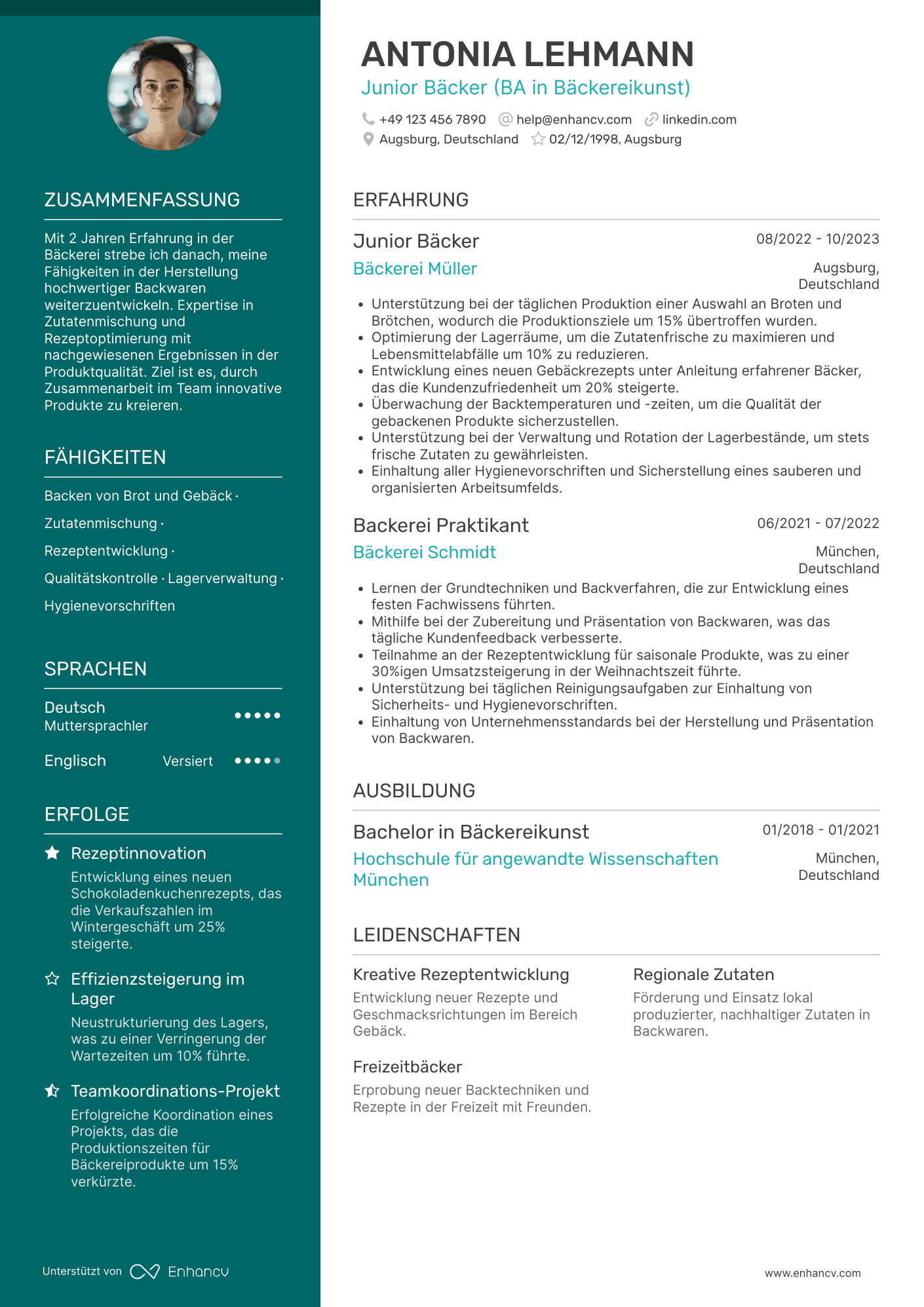 Lebenslauf als Junior Bäcker Resume Example