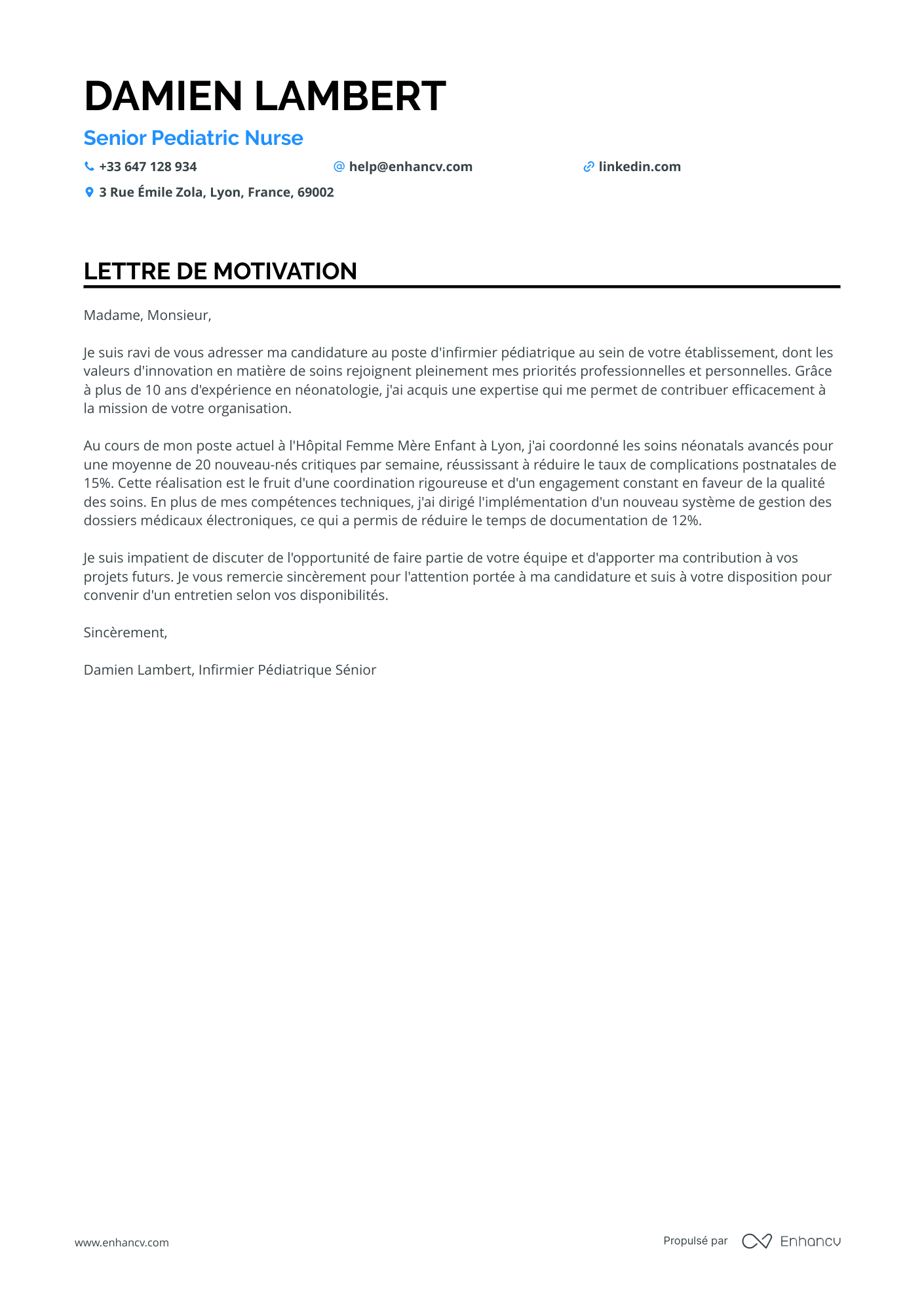 Aide Soignante en Pédiatrie Resume Example