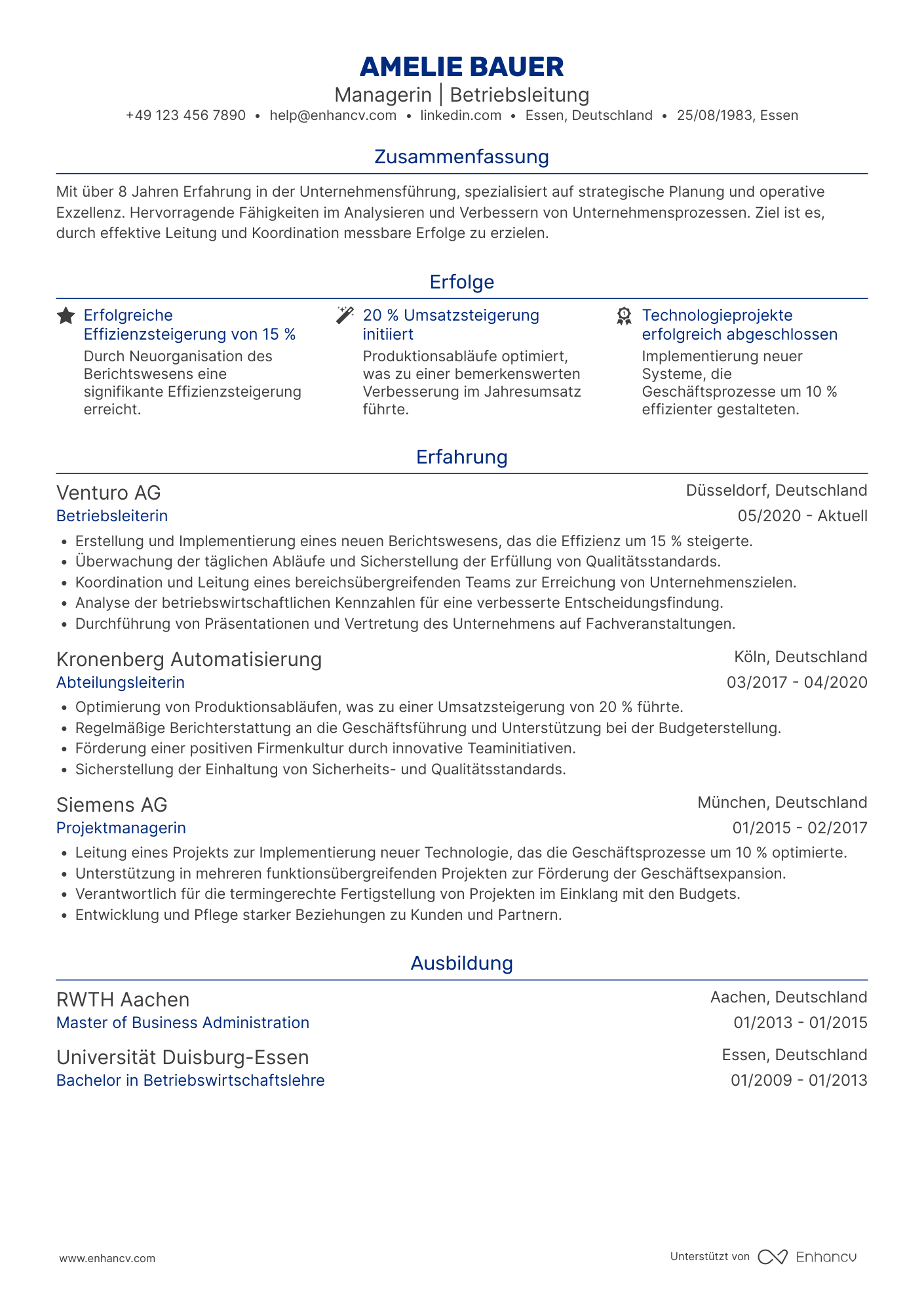 Lebenslauf als Stellvertretender Geschäftsführer Resume Example