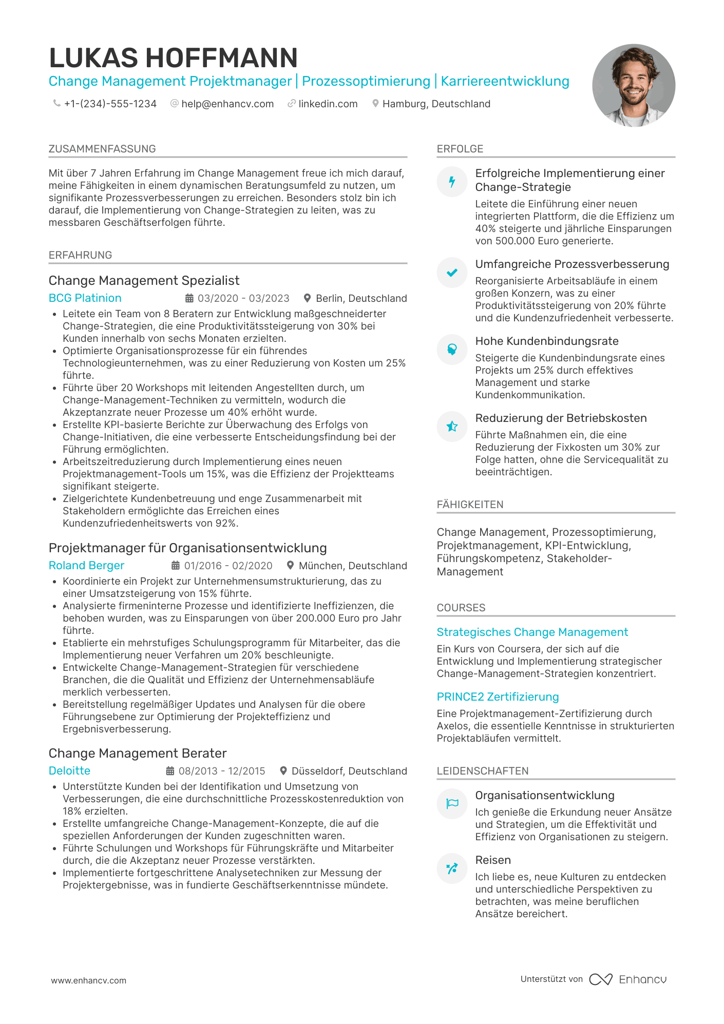 Lebenslauf Change Management Projektmanager Resume Example