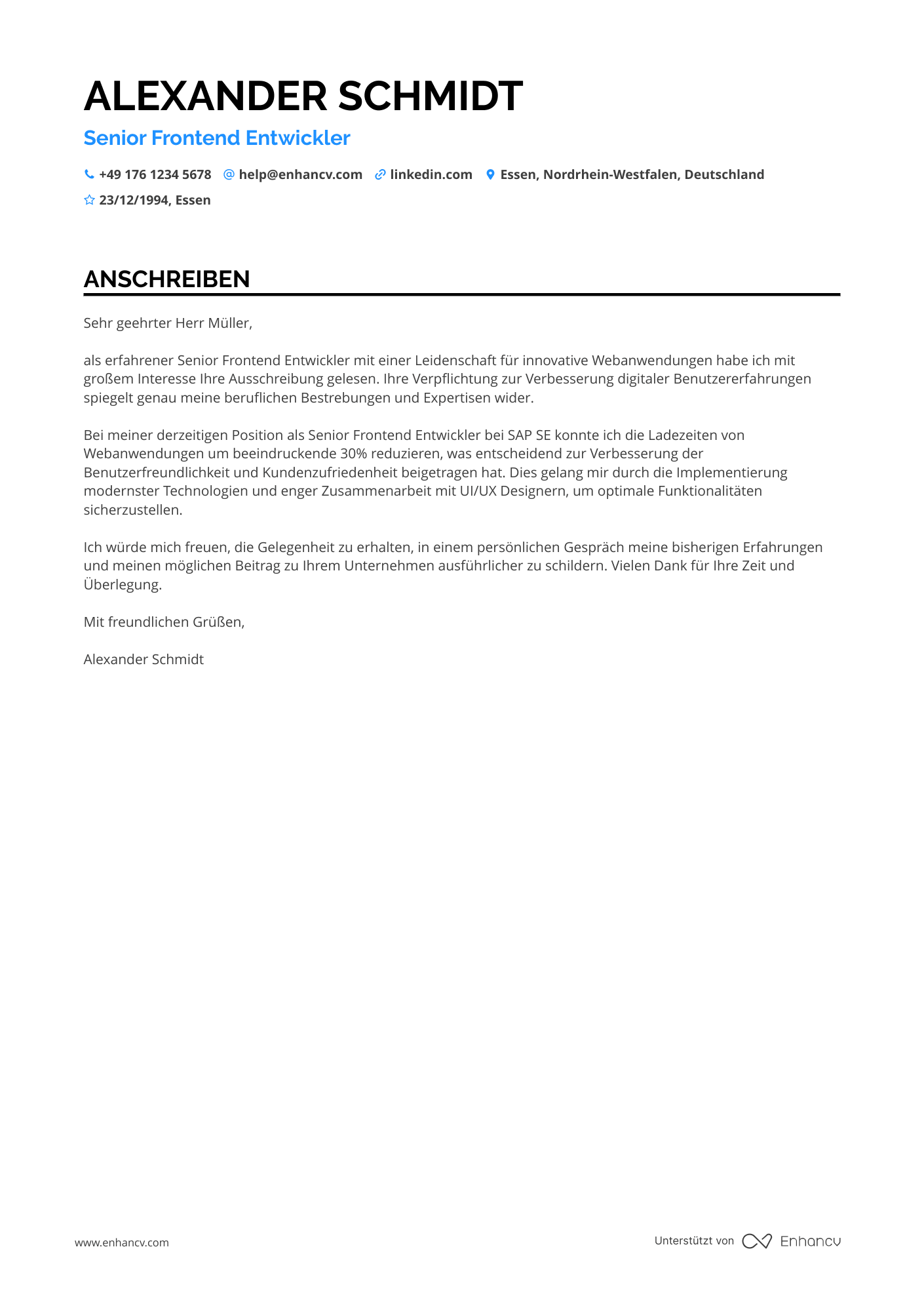 Frontend Programmierer Resume Example