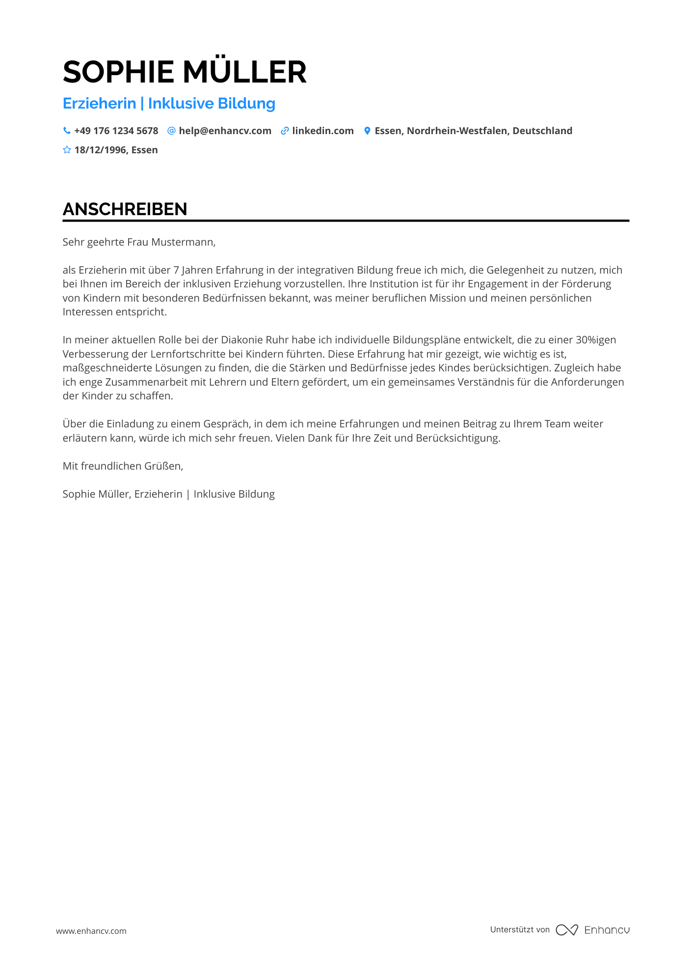 Integrations Erzieherin Resume Example
